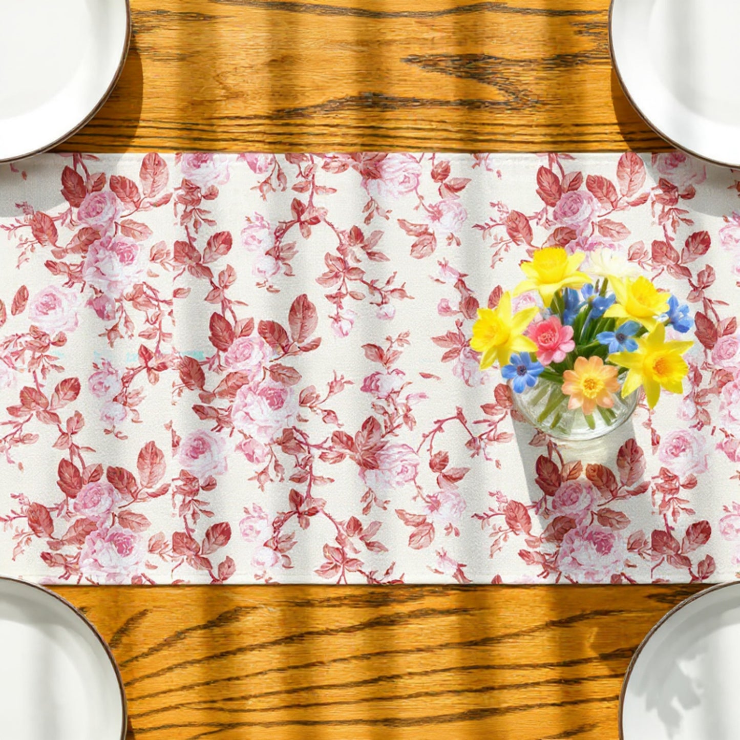 Anna-Kaci Vintage Floral Print Table Runner with Classic Woven Detailing
