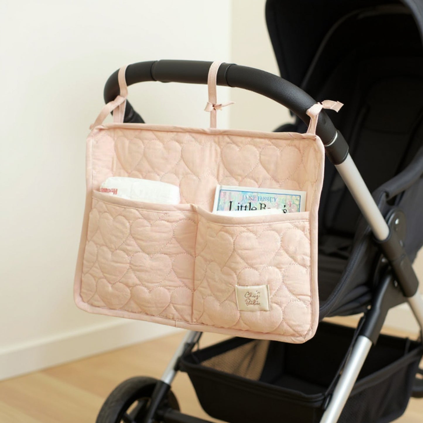 Anna-Kaci Quilted Heart Pattern Hanging Storage Pouch with Bow Tie Straps