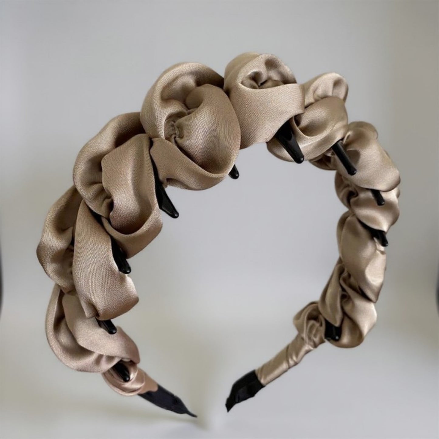 Anna-Kaci 3-Piece Twisted Satin Headband with Ruched Design and Padded Comfort Fit