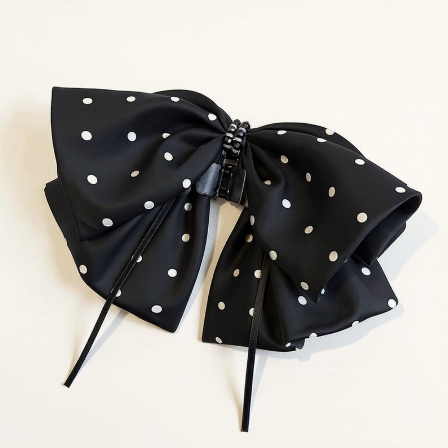 Anna-Kaci 2-Piece Polka Dot Bow Hair Clips Set with Ribbon Tails and Oversized Design 7x4.7in