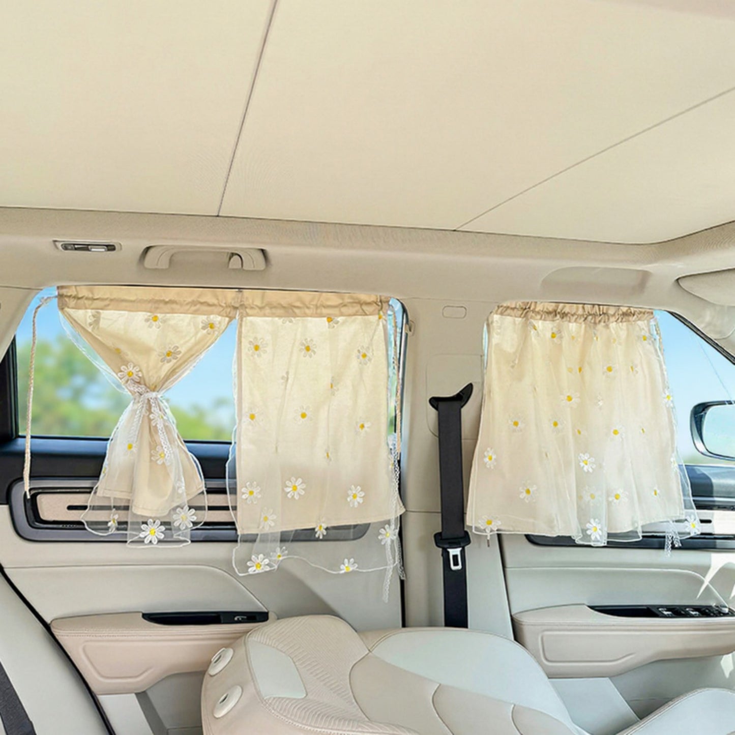 Anna-Kaci Floral Embroidered Car Window Curtain with Sheer Lace Daisy Design