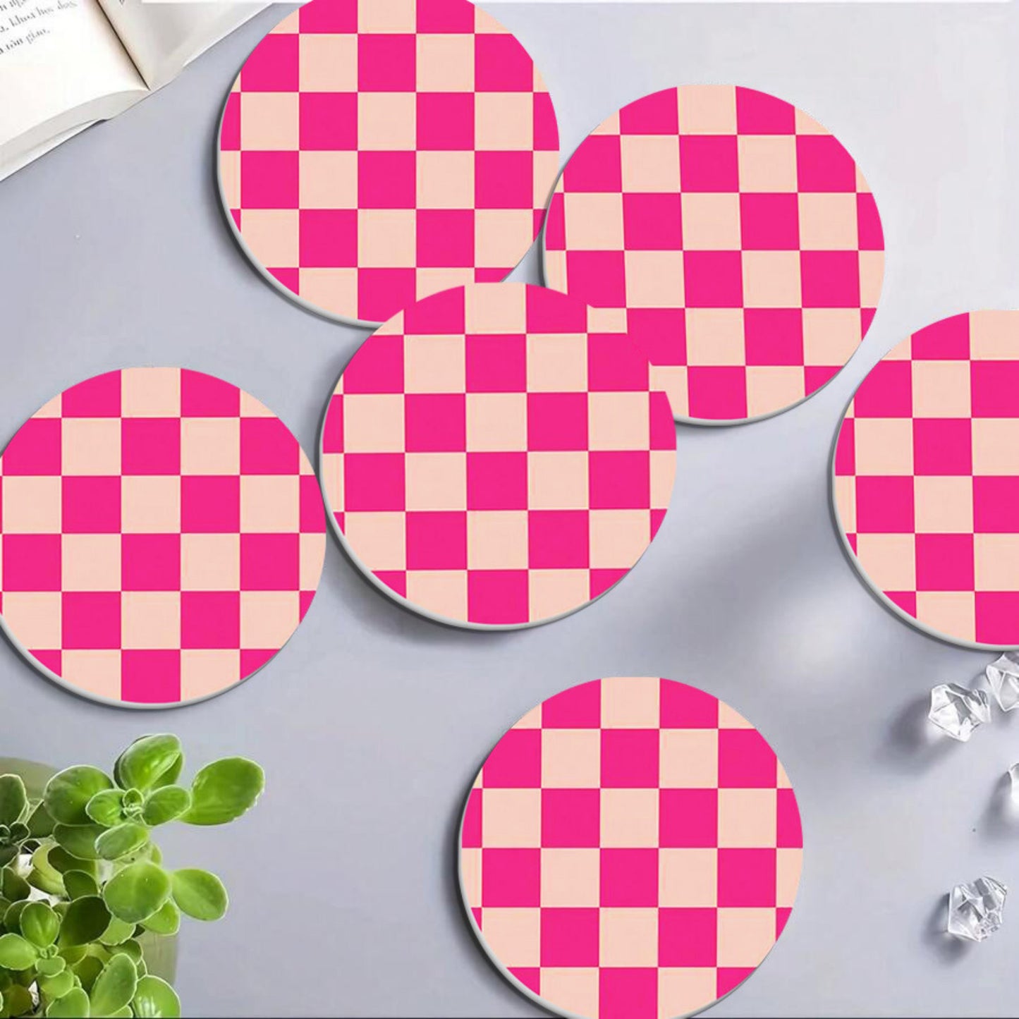 Anna-Kaci Checkered Car Cup Holder Coasters Anti-Slip Absorbent Mats Set of 2