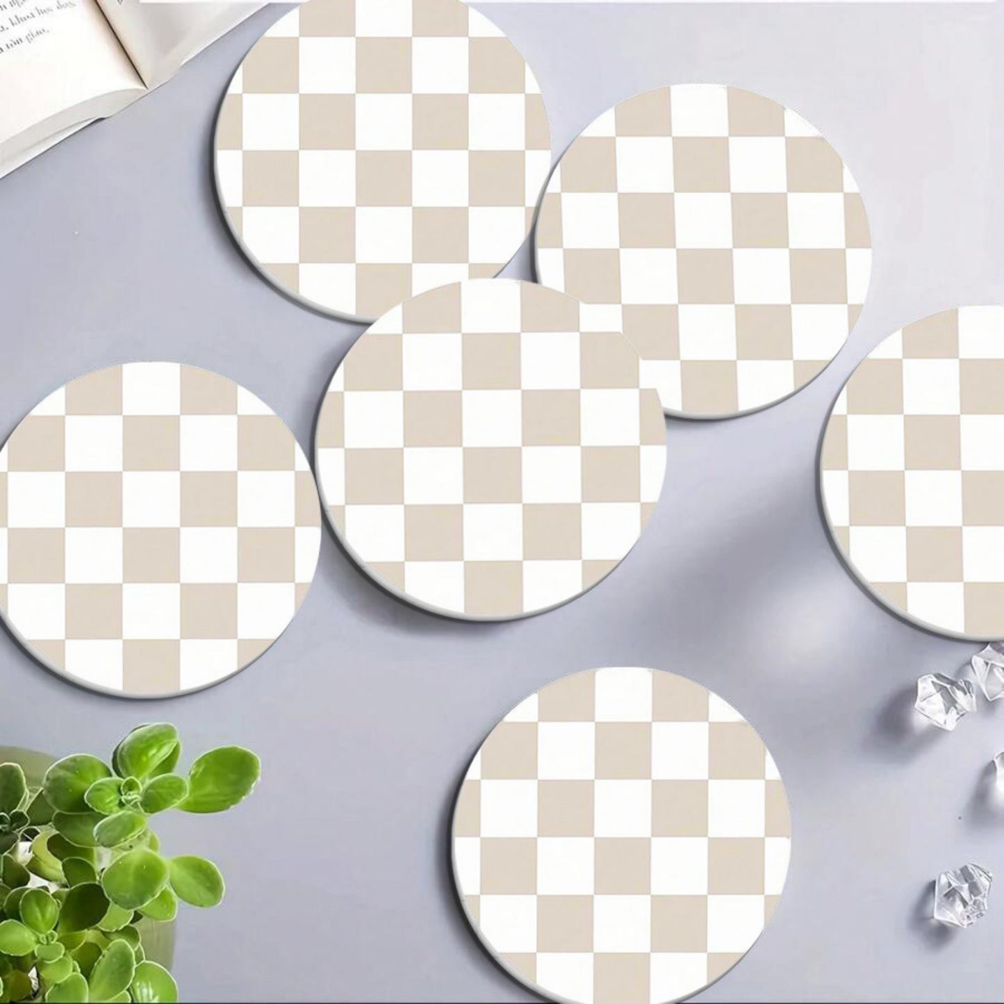 Anna-Kaci Checkered Car Cup Holder Coasters Anti-Slip Absorbent Mats Set of 2 3.5in