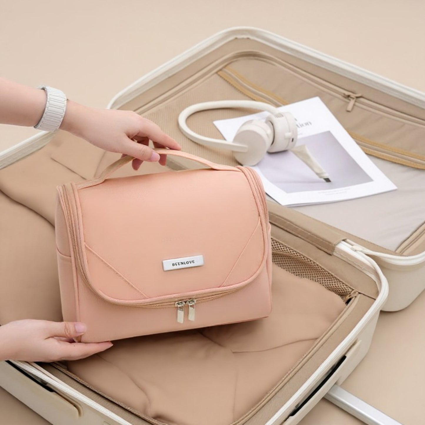 Anna-Kaci Hanging Toiletry Bag with Large Mesh Compartments and Built-In Hook Organizer