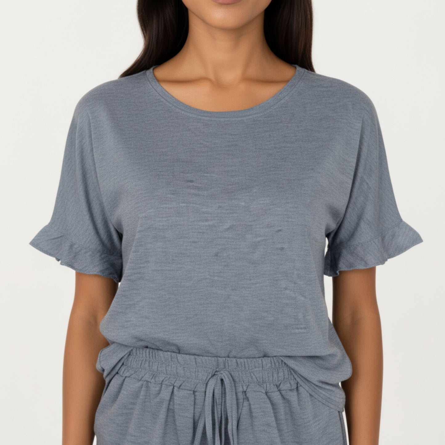 Anna-Kaci Lounge Women's Short Sleeve Ruffle Hem Top and Drawstring Shorts Lounge Set