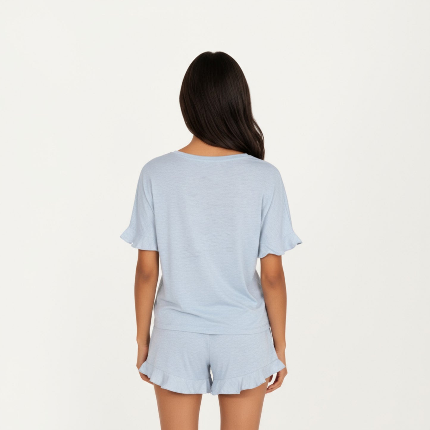 Anna-Kaci Lounge Women's Short Sleeve Ruffle Hem Top and Drawstring Shorts Lounge Set