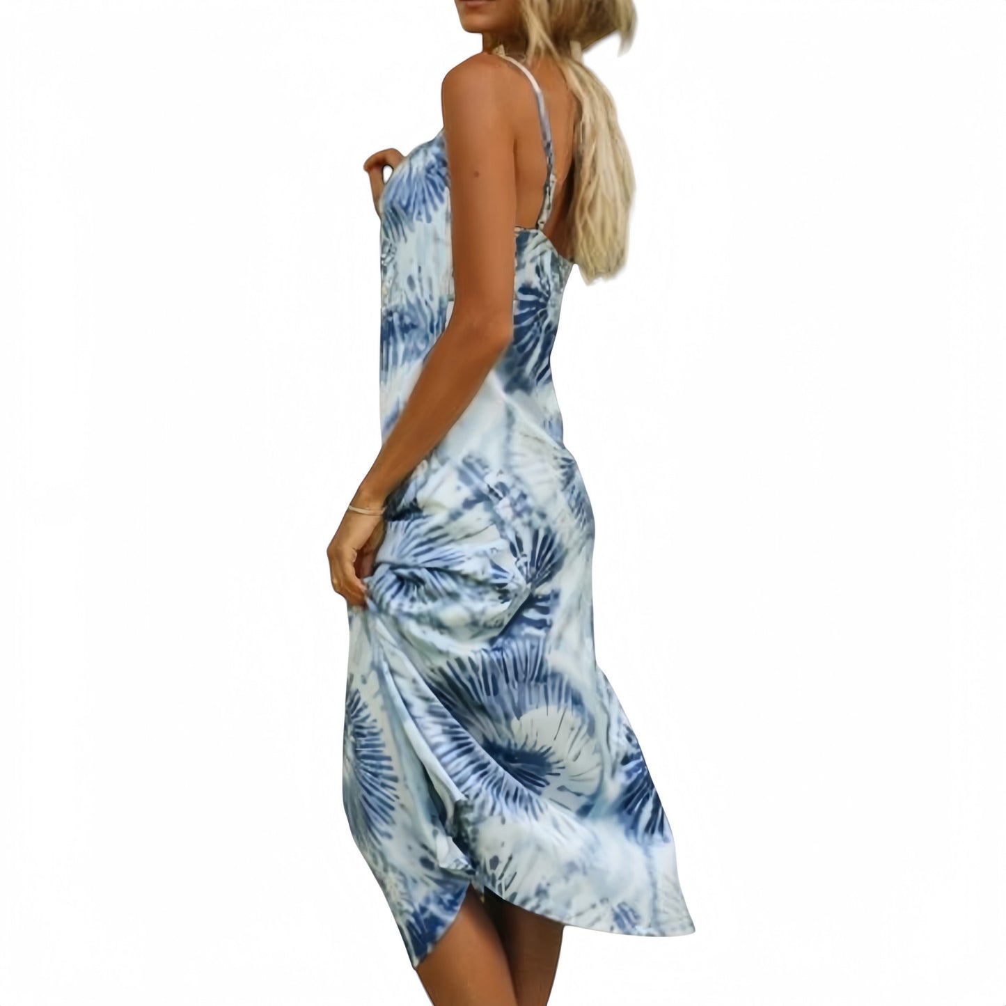 Anna-Kaci Women's Tie Dye Midi Slip Dress with Cowl Neckline and Spaghetti Straps