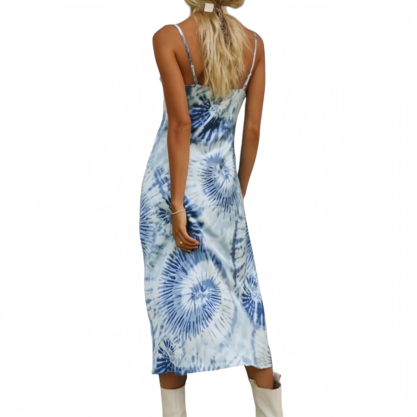 Anna-Kaci Women's Tie Dye Midi Slip Dress with Cowl Neckline and Spaghetti Straps