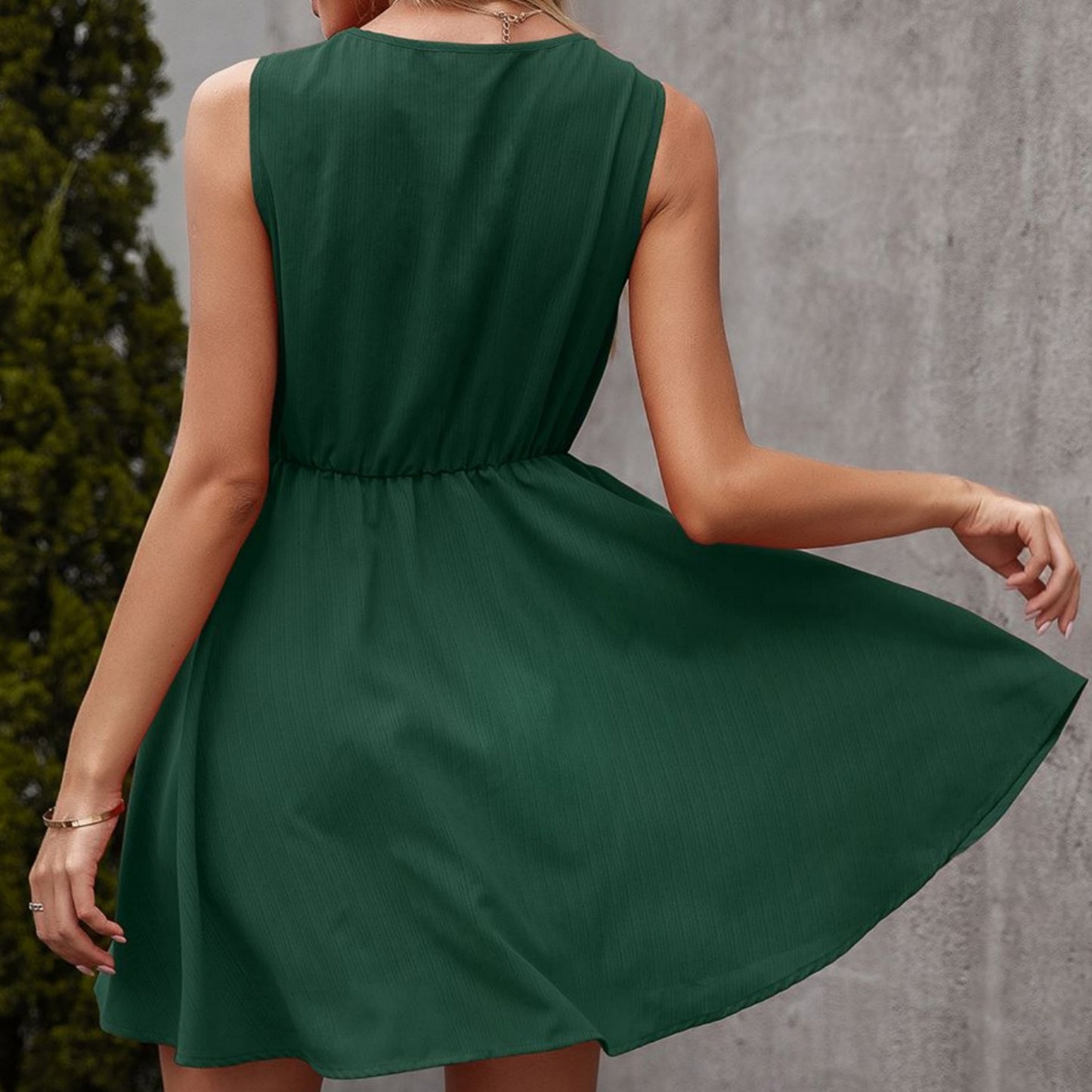 Anna-Kaci Women's Sleeveless Mini Dress with V-Neckline Front Buttons and Elastic Waist