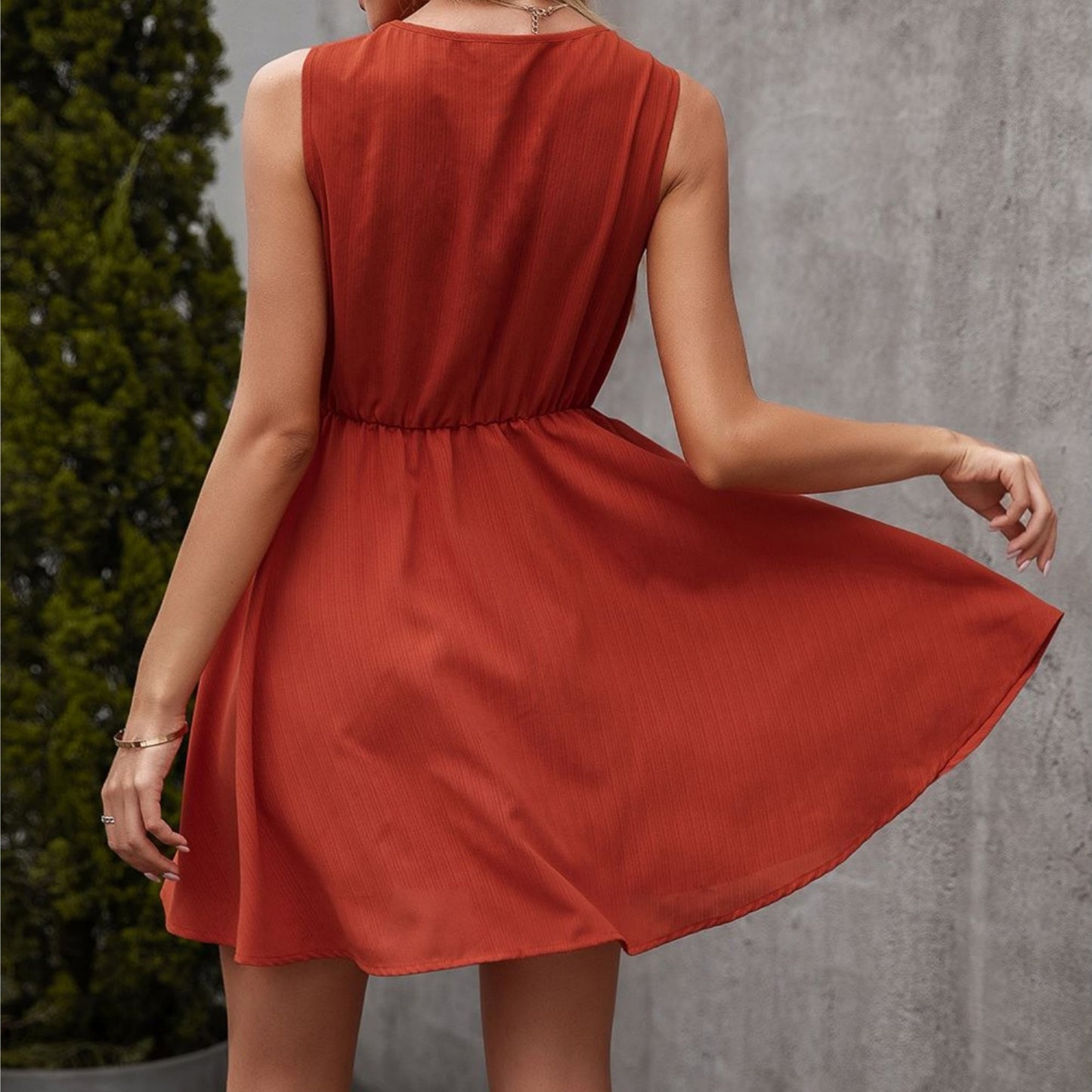 Anna-Kaci Women's Sleeveless Mini Dress with V-Neckline Front Buttons and Elastic Waist