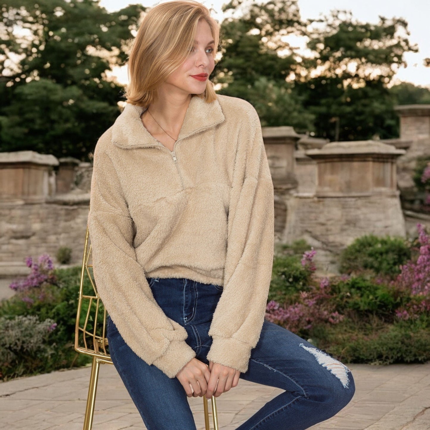 Anna-Kaci Women's High Pile Fleece Pullover with Half Zip Front and Long Sleeves