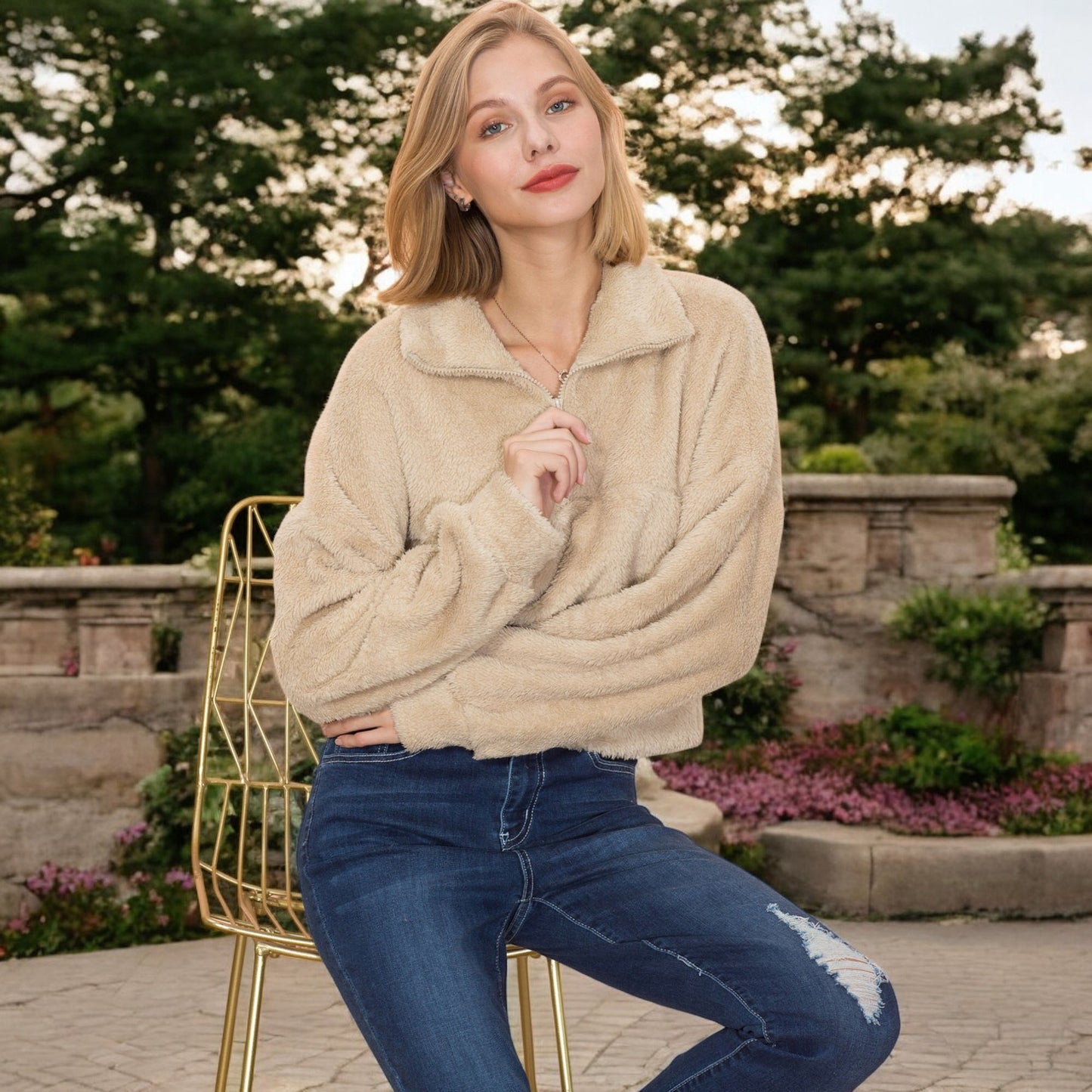Anna-Kaci Women's High Pile Fleece Pullover with Half Zip Front and Long Sleeves