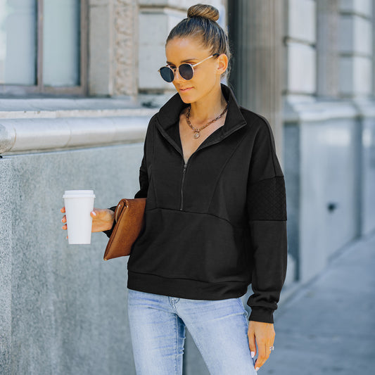 Sudadera con cremallera y parches en color liso