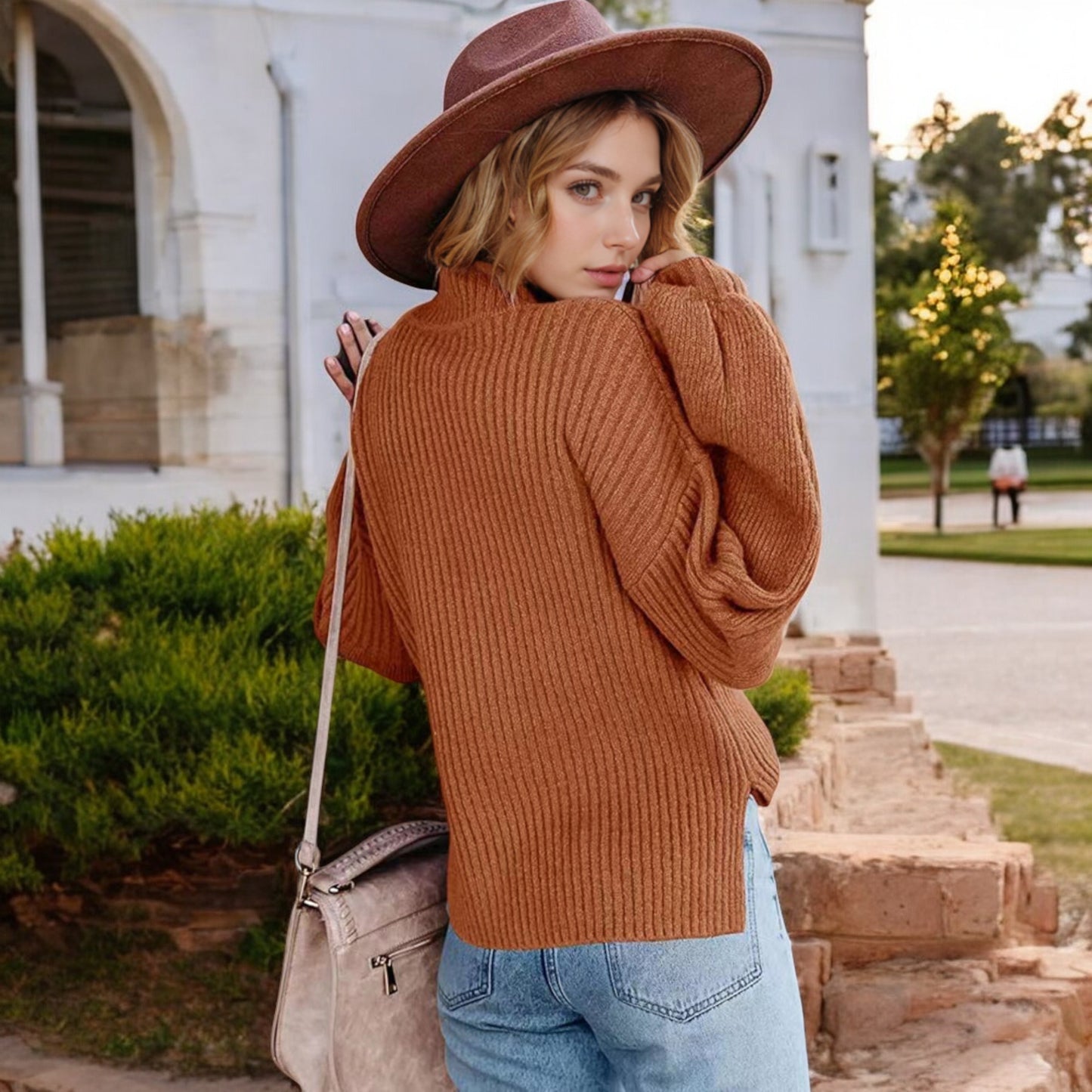 Anna-Kaci Women's Long Sleeve Ribbed Knit Sweater with Drop Shoulder Design