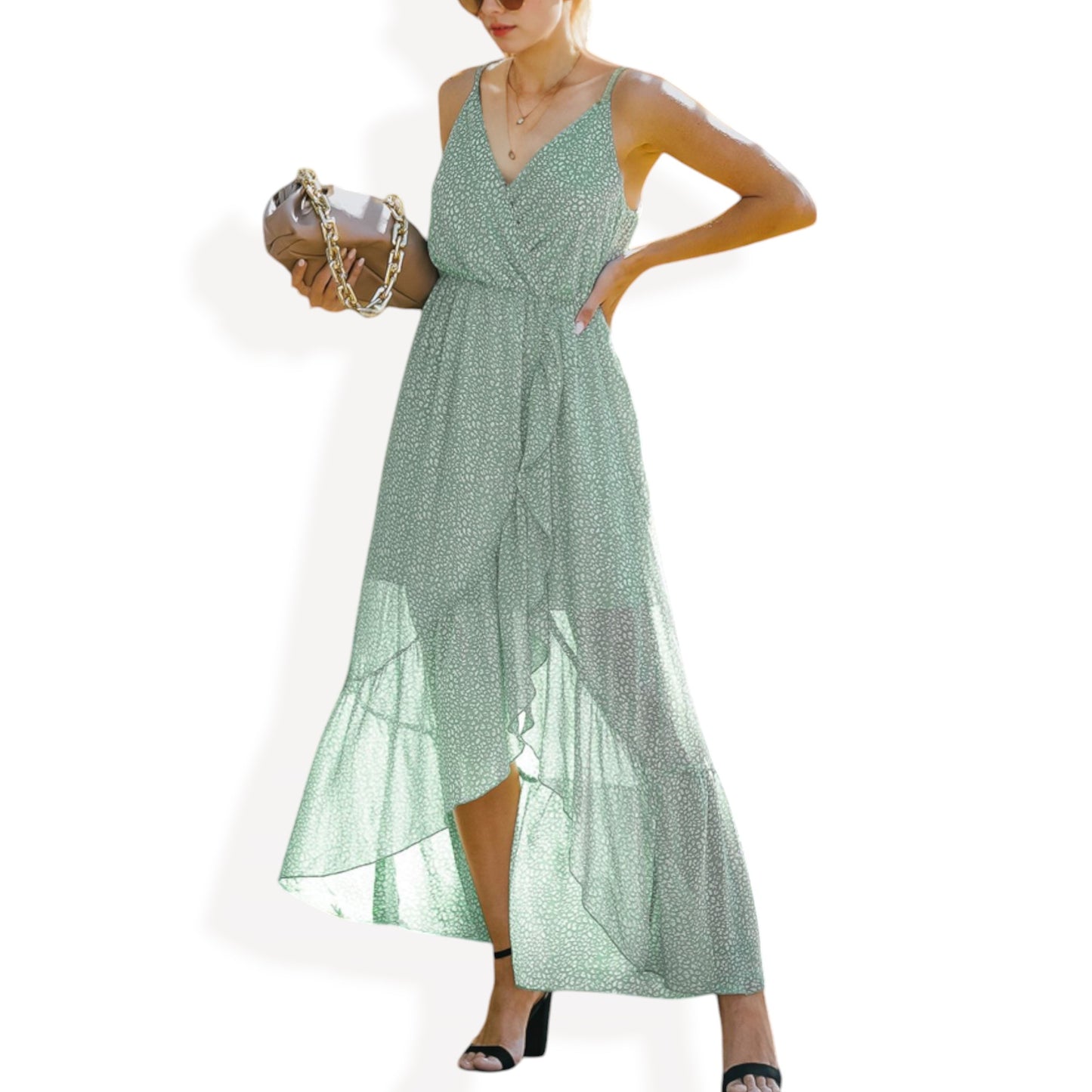 Anna-Kaci Women's Sleeveless V-Neck Wrap Maxi Dress with High-Low Hem
