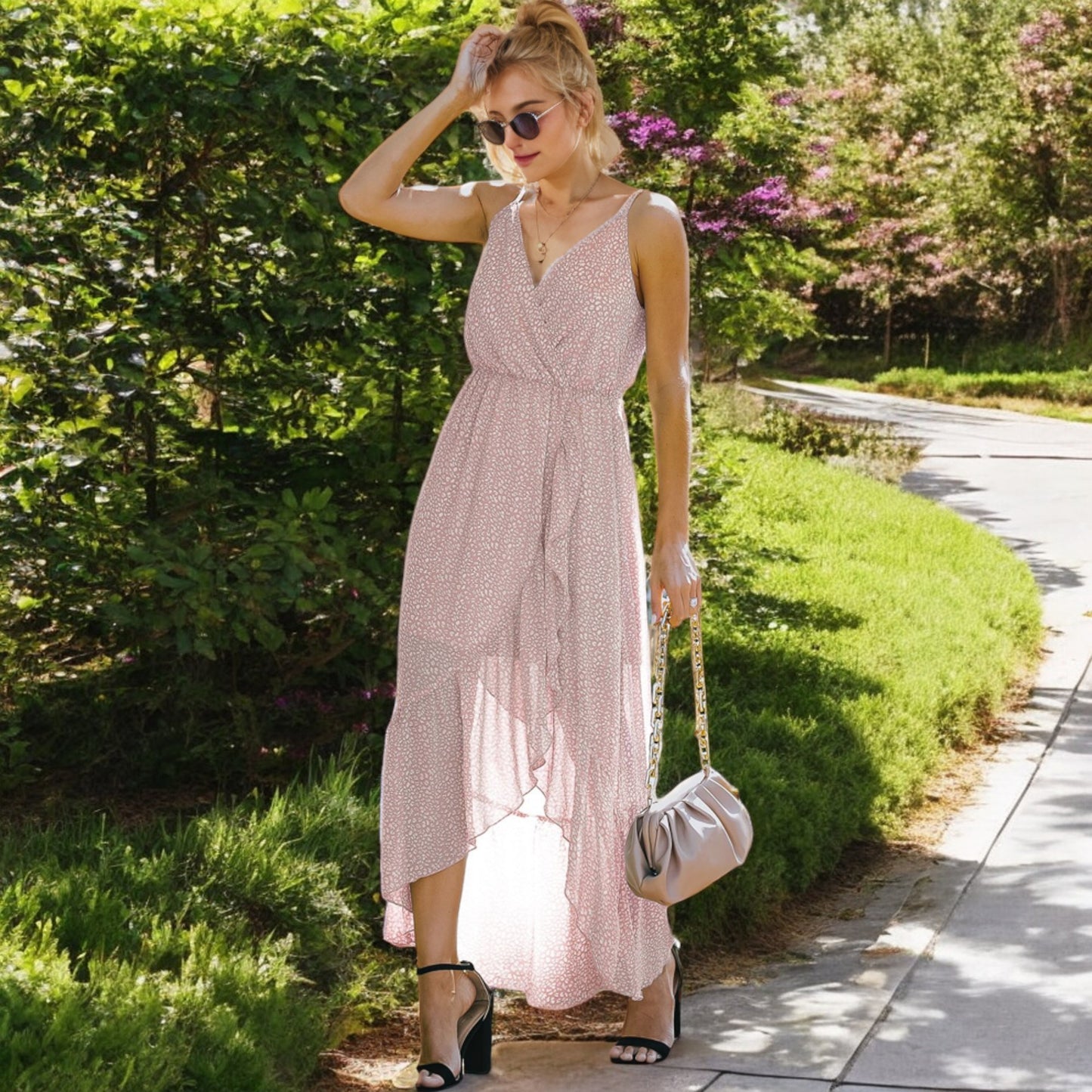 Anna-Kaci Women's Sleeveless V-Neck Wrap Maxi Dress with High-Low Hem