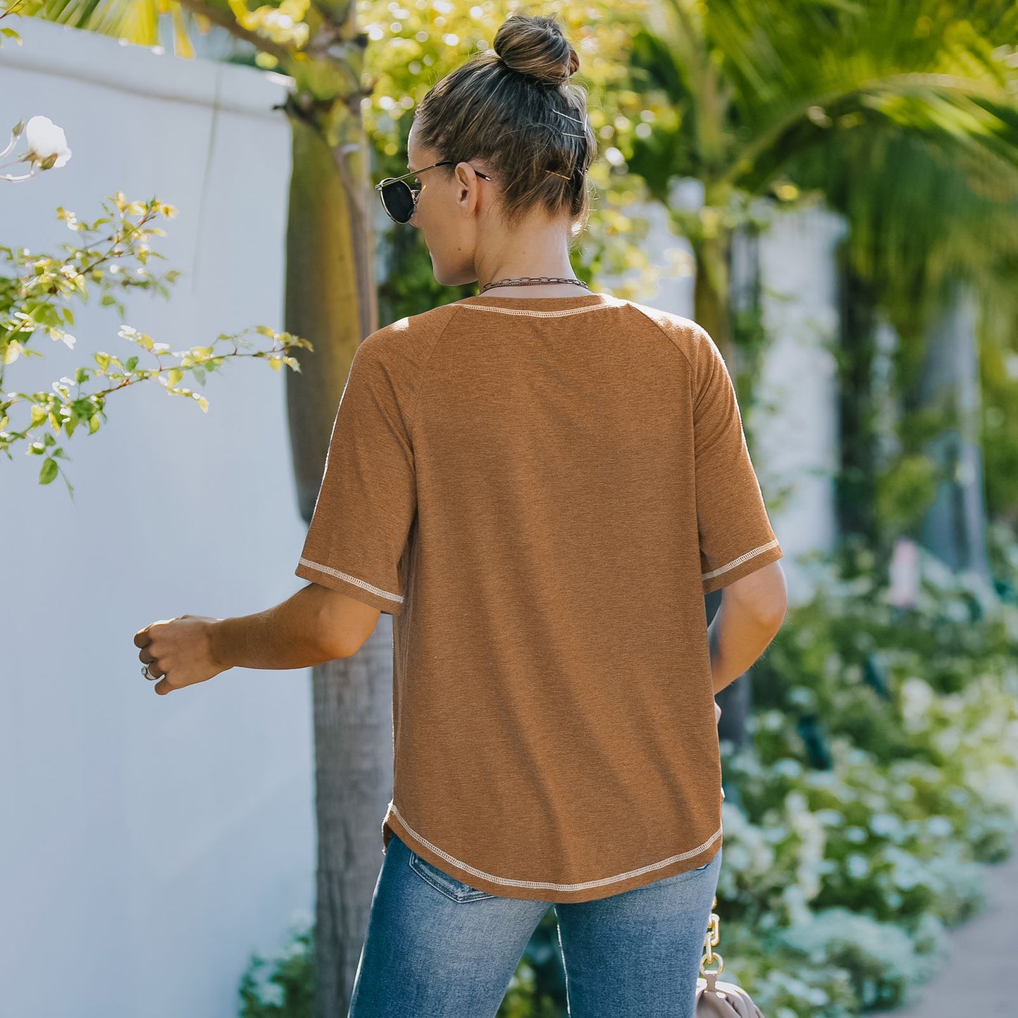 Summer Basic Round Neck Short Sleeve Chest Pocket T-shirt