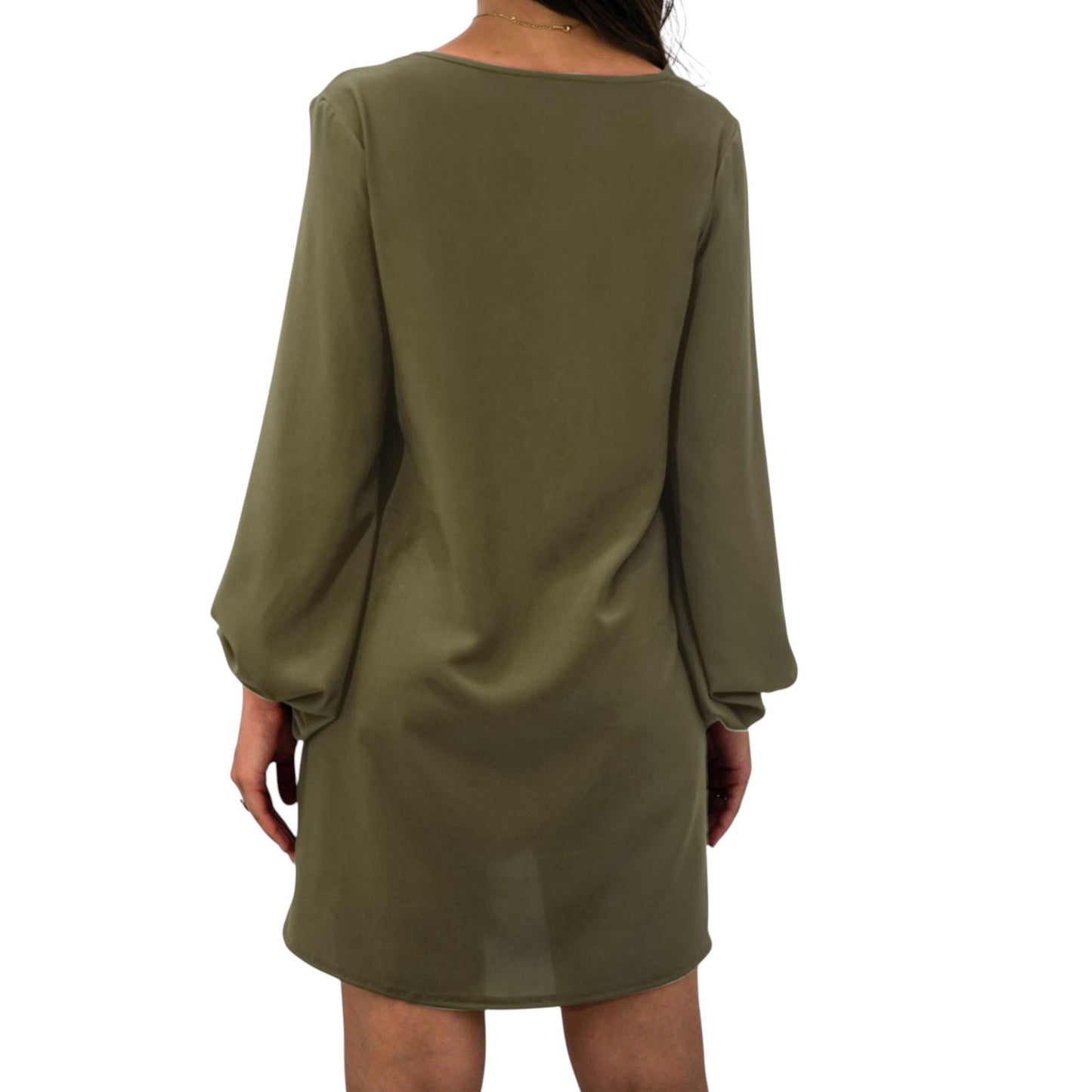 Anna-Kaci Women's Long Sleeve Mini Shift Dress with V-Neckline and Lace Trim Detail