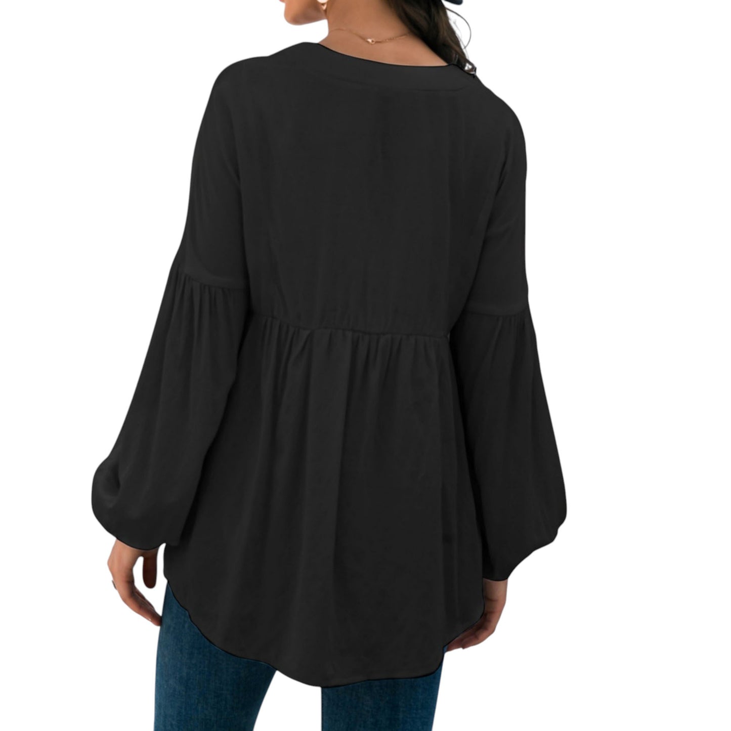 Anna-Kaci Women's Long Sleeve Button Front Peasant Top with Gathered Waist and Flowy Fit