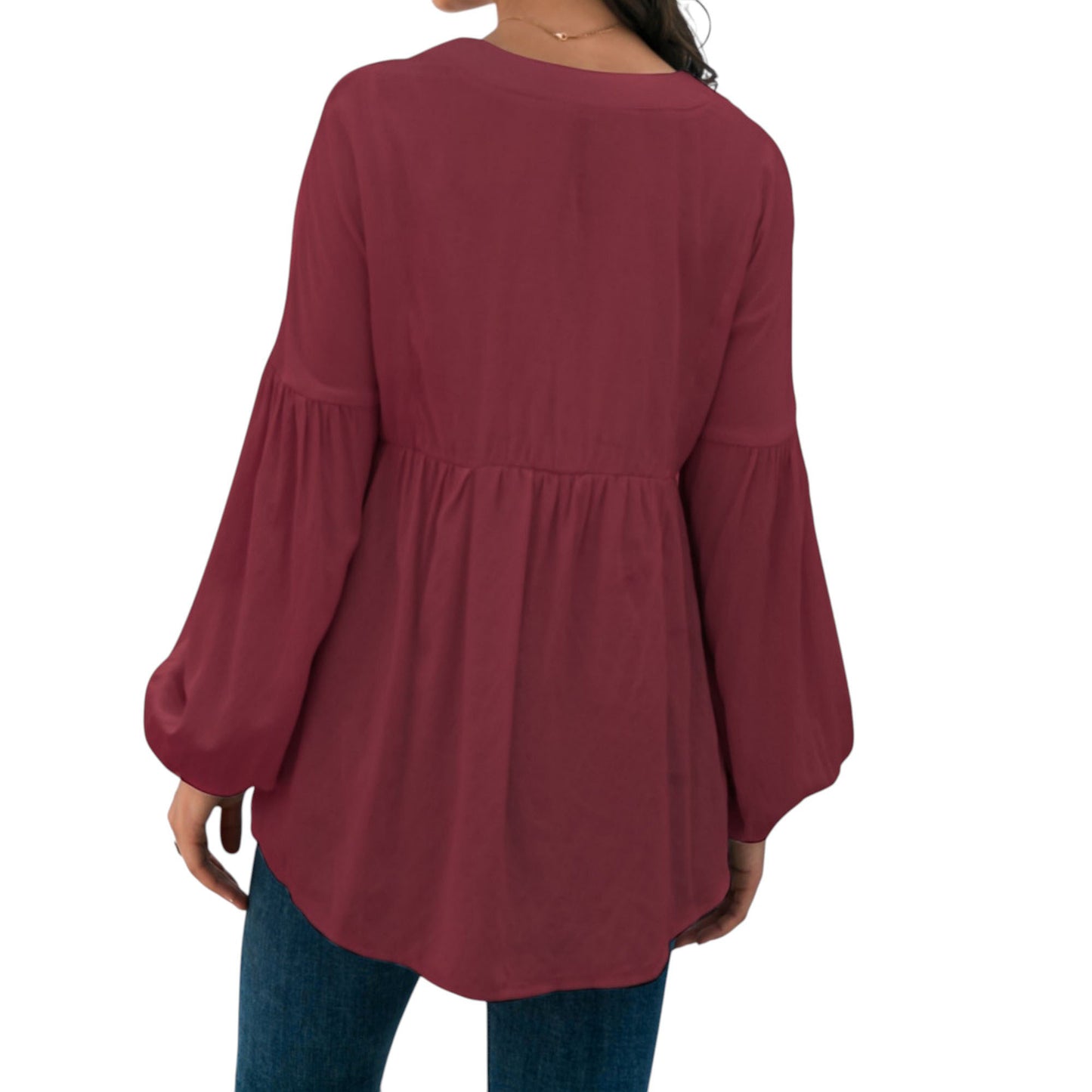 Anna-Kaci Women's Long Sleeve Button Front Peasant Top with Gathered Waist and Flowy Fit