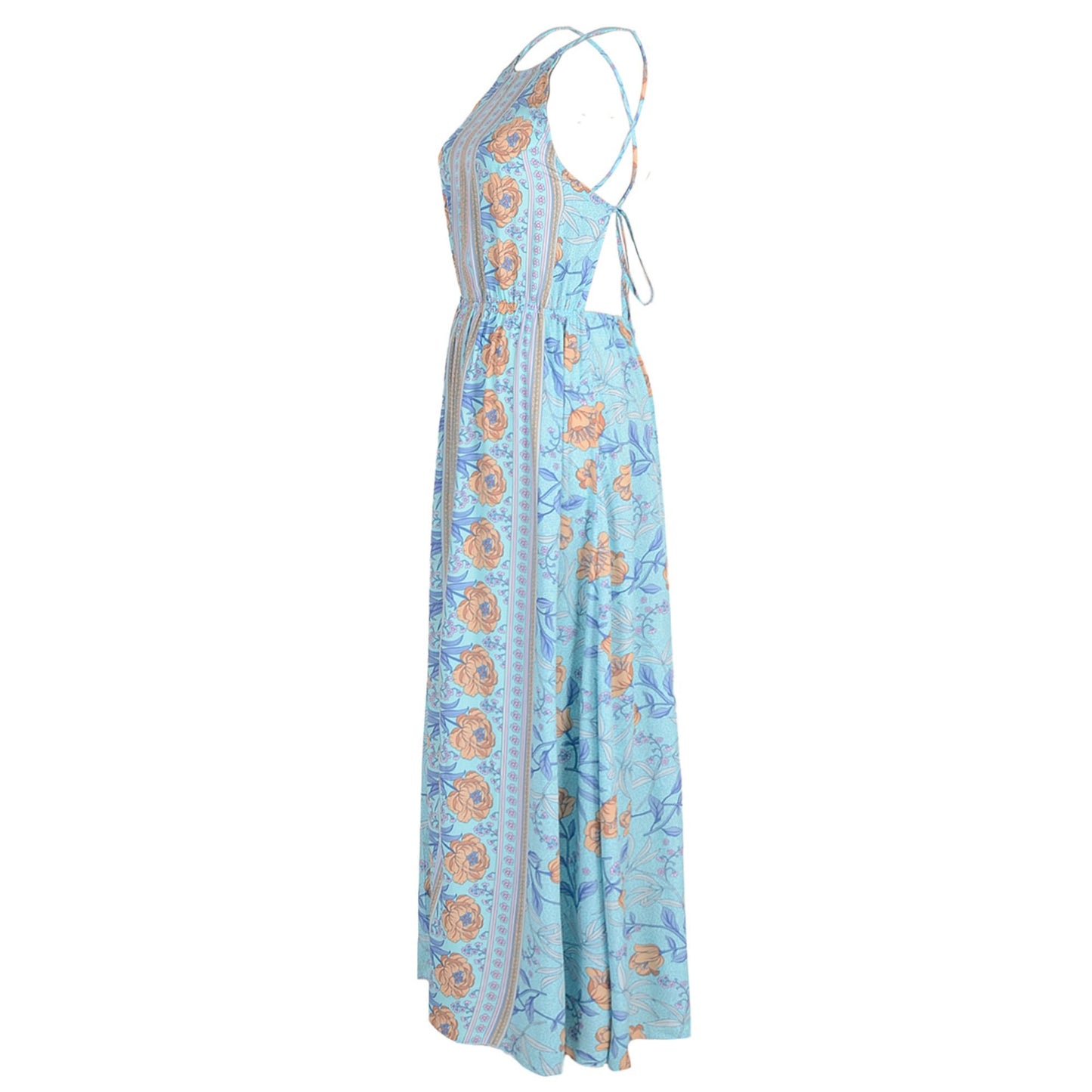 Anna-Kaci Women's Floral Print Maxi Dress with Sleeveless Bodice and Front Slit Detail