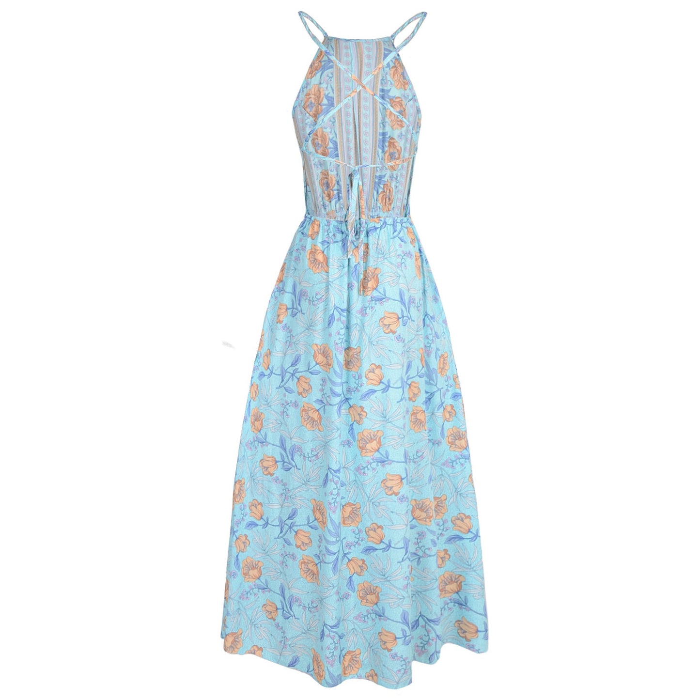Anna-Kaci Women's Floral Print Maxi Dress with Sleeveless Bodice and Front Slit Detail