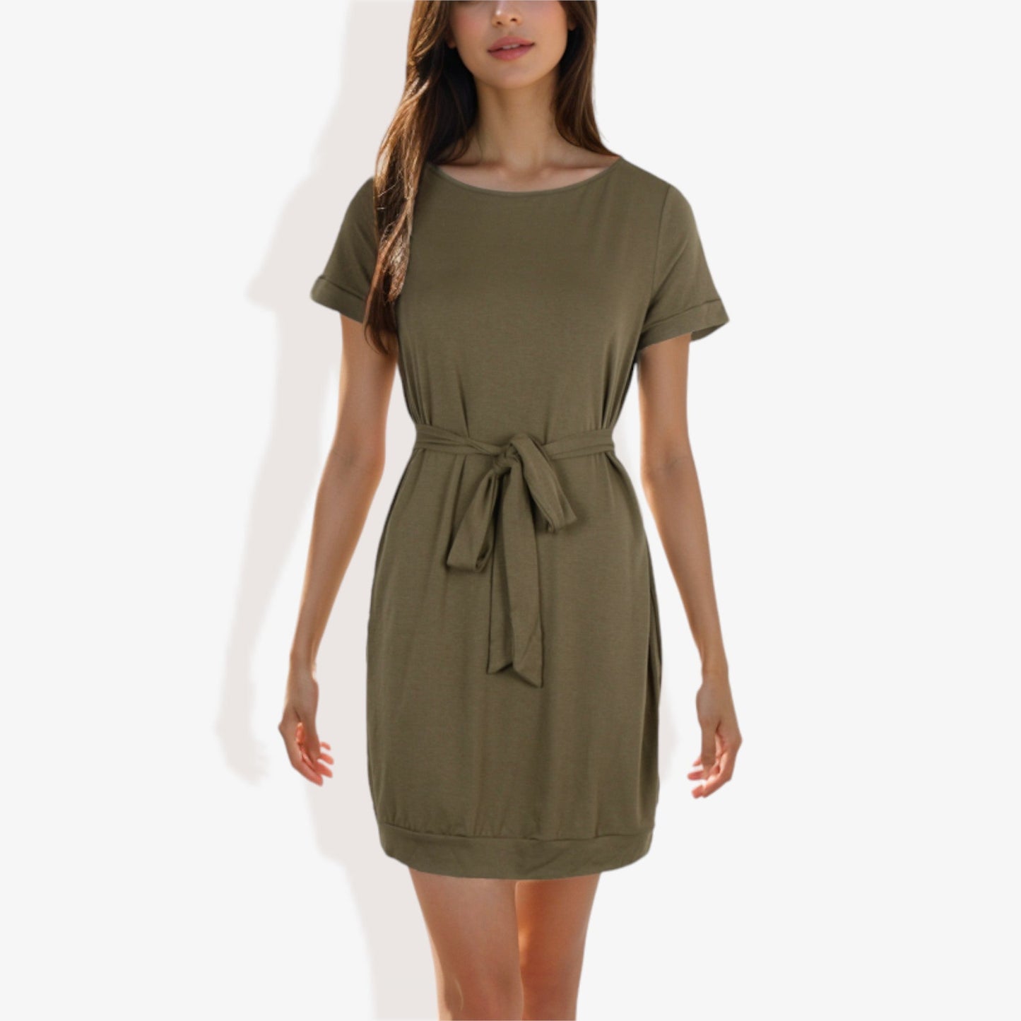 Vestido casual de manga corta para mujer Anna-Kaci con lazo en la cintura Diseño cómodo y versátil perfecto para uso diario y salidas informales