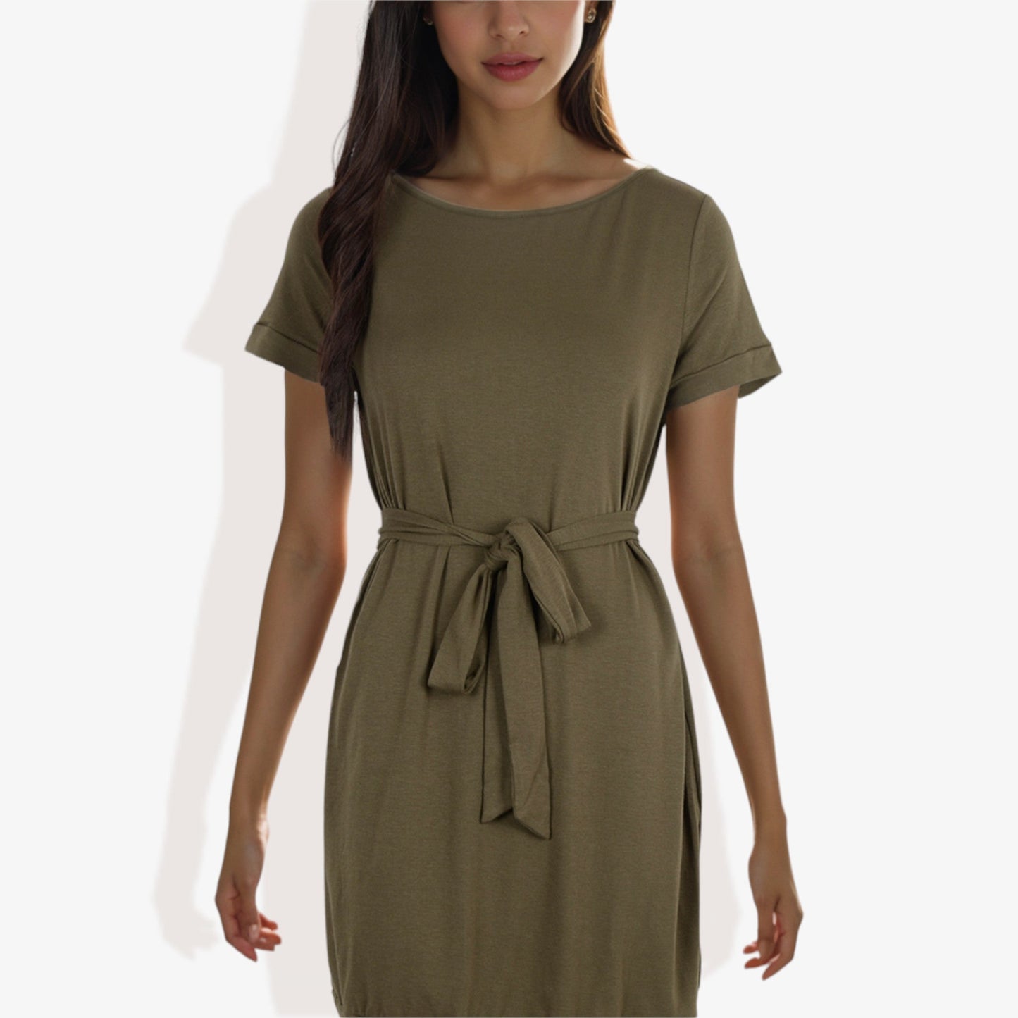 Vestido casual de manga corta para mujer Anna-Kaci con lazo en la cintura Diseño cómodo y versátil perfecto para uso diario y salidas informales