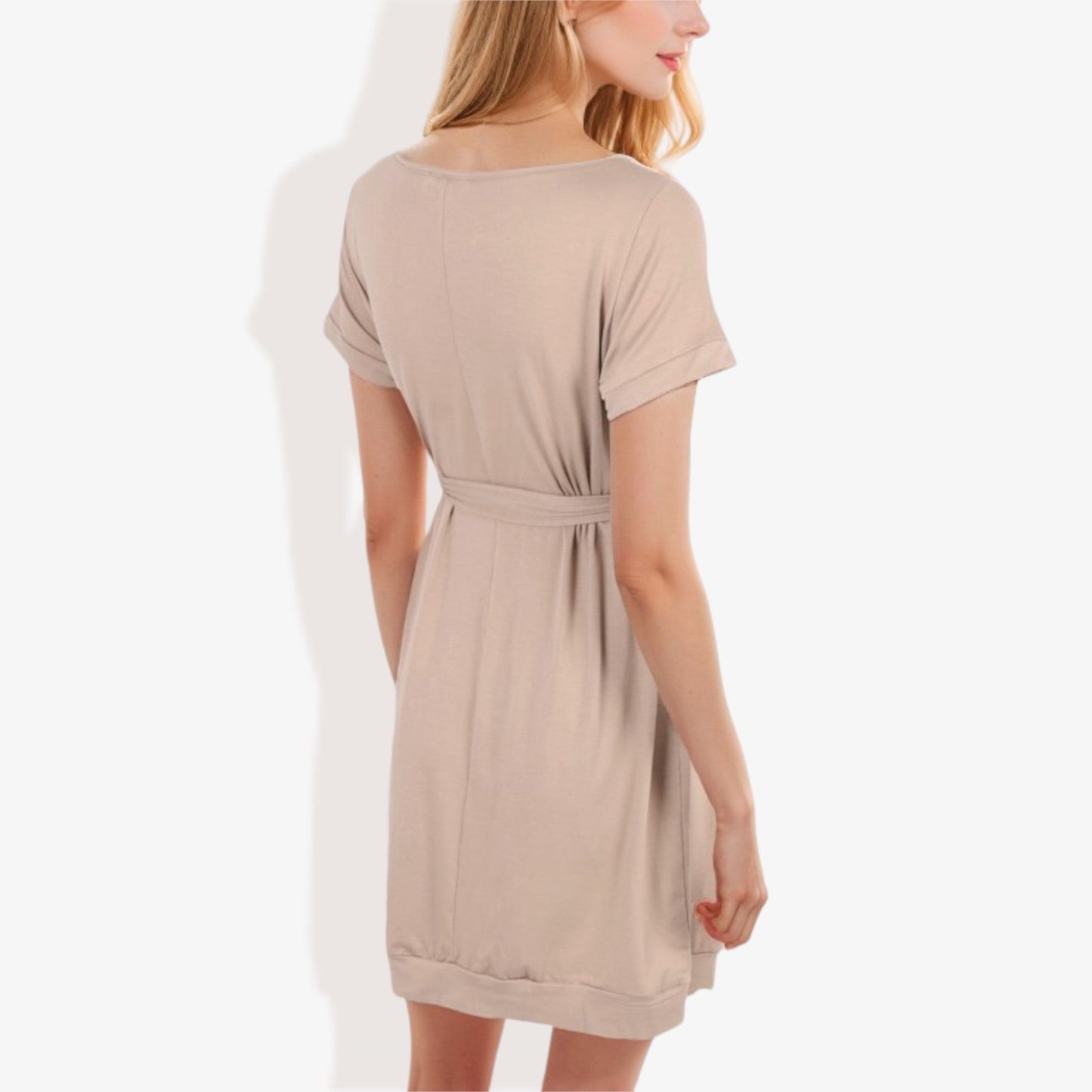 Vestido casual de manga corta para mujer Anna-Kaci con lazo en la cintura Diseño cómodo y versátil perfecto para uso diario y salidas informales