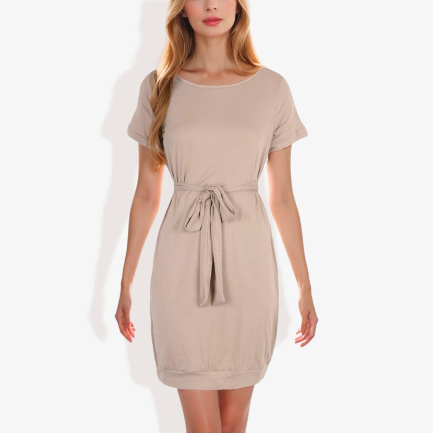 Vestido casual de manga corta para mujer Anna-Kaci con lazo en la cintura Diseño cómodo y versátil perfecto para uso diario y salidas informales