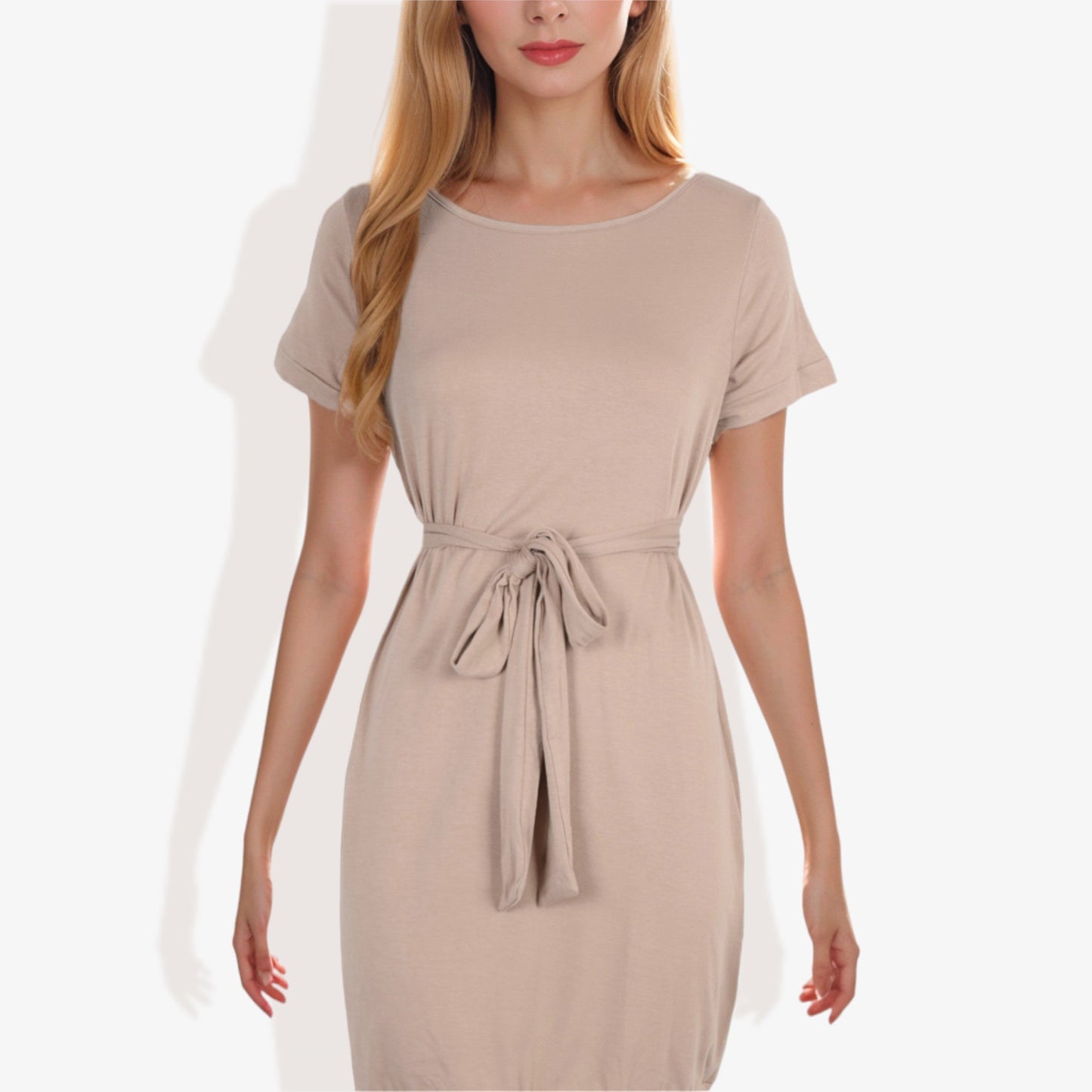 Vestido casual de manga corta para mujer Anna-Kaci con lazo en la cintura Diseño cómodo y versátil perfecto para uso diario y salidas informales