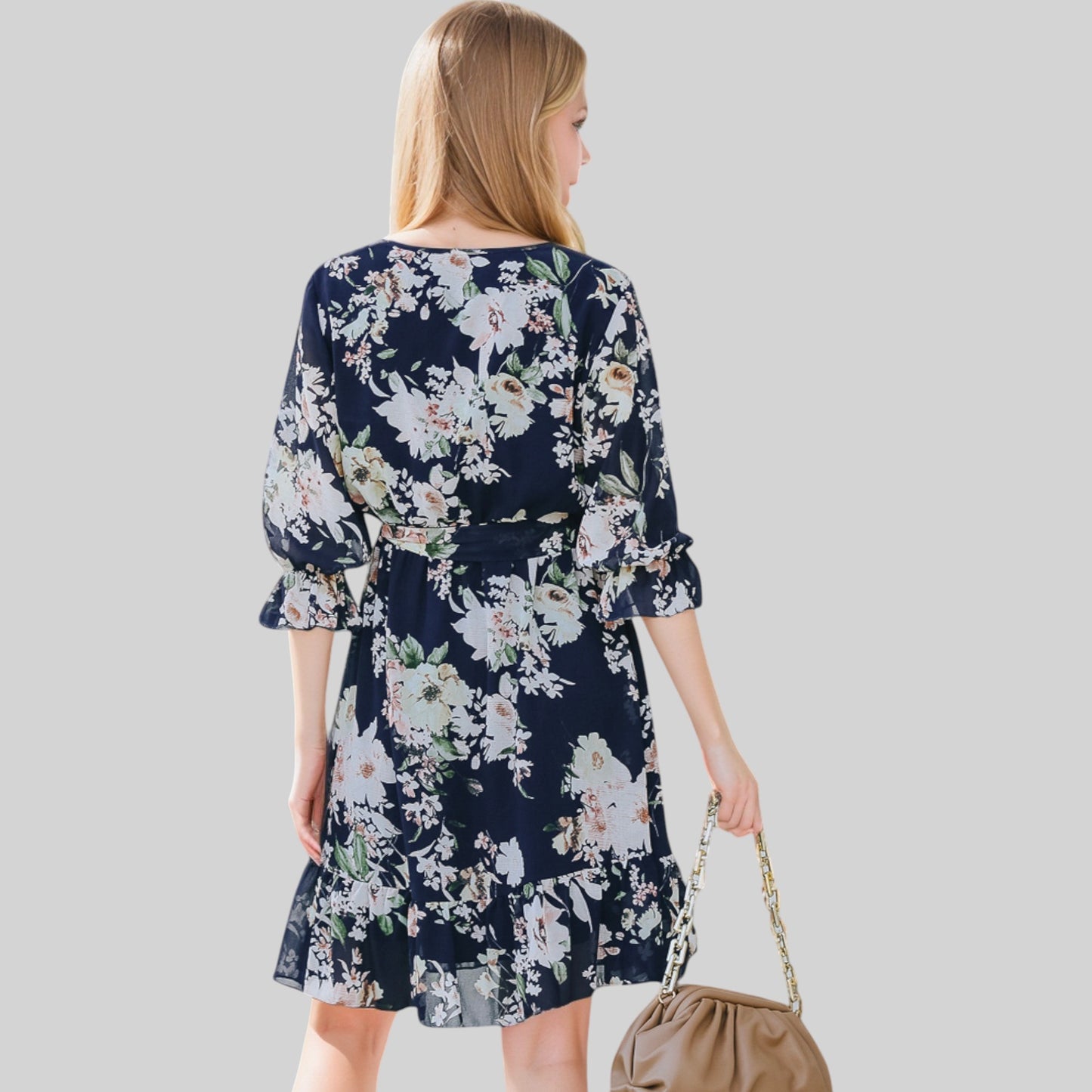 Anna-Kaci Women's Floral Print Wrap Dress with Ruffle Hem and Waist Tie