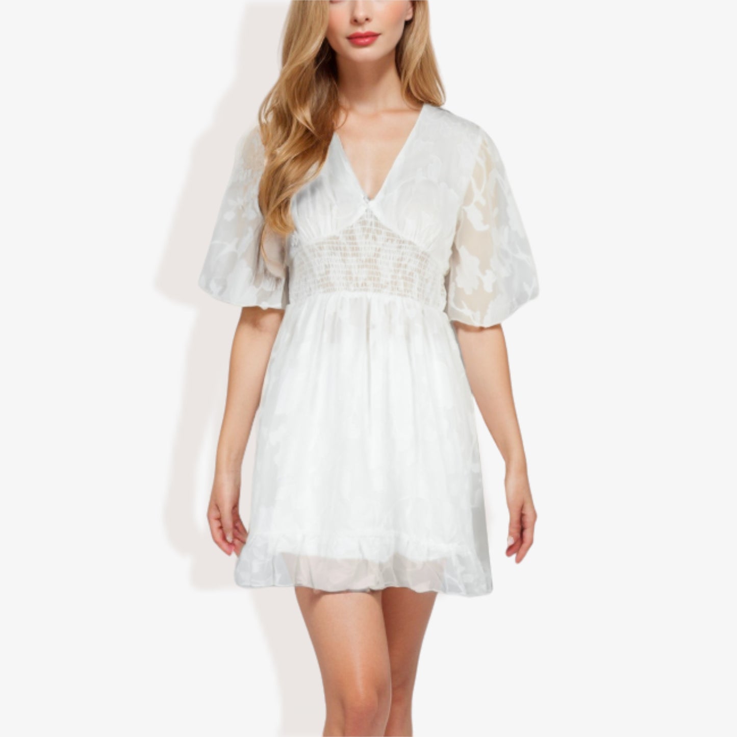 V-Neck Short Sleeve Lace Mini Dress