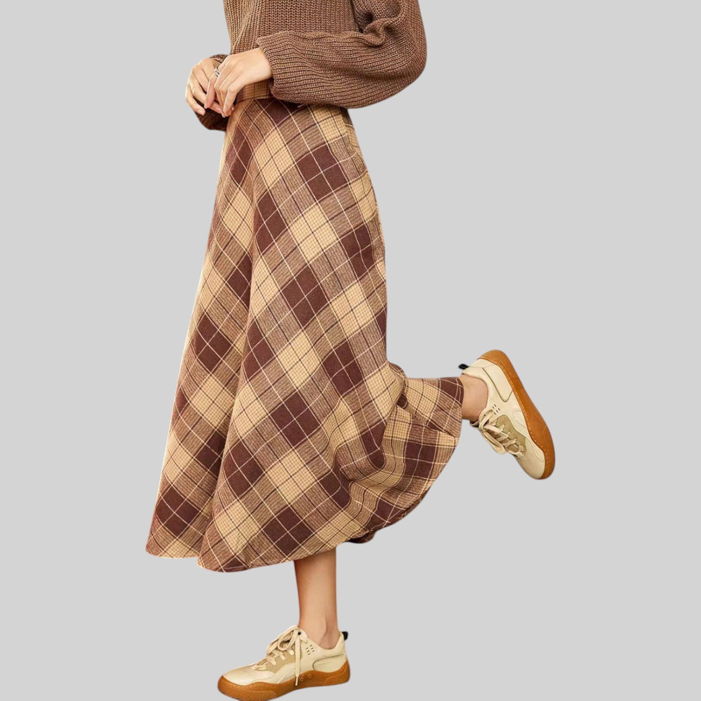 Anna-Kaci Women's Plaid A-Line Midi Skirt with High Waist