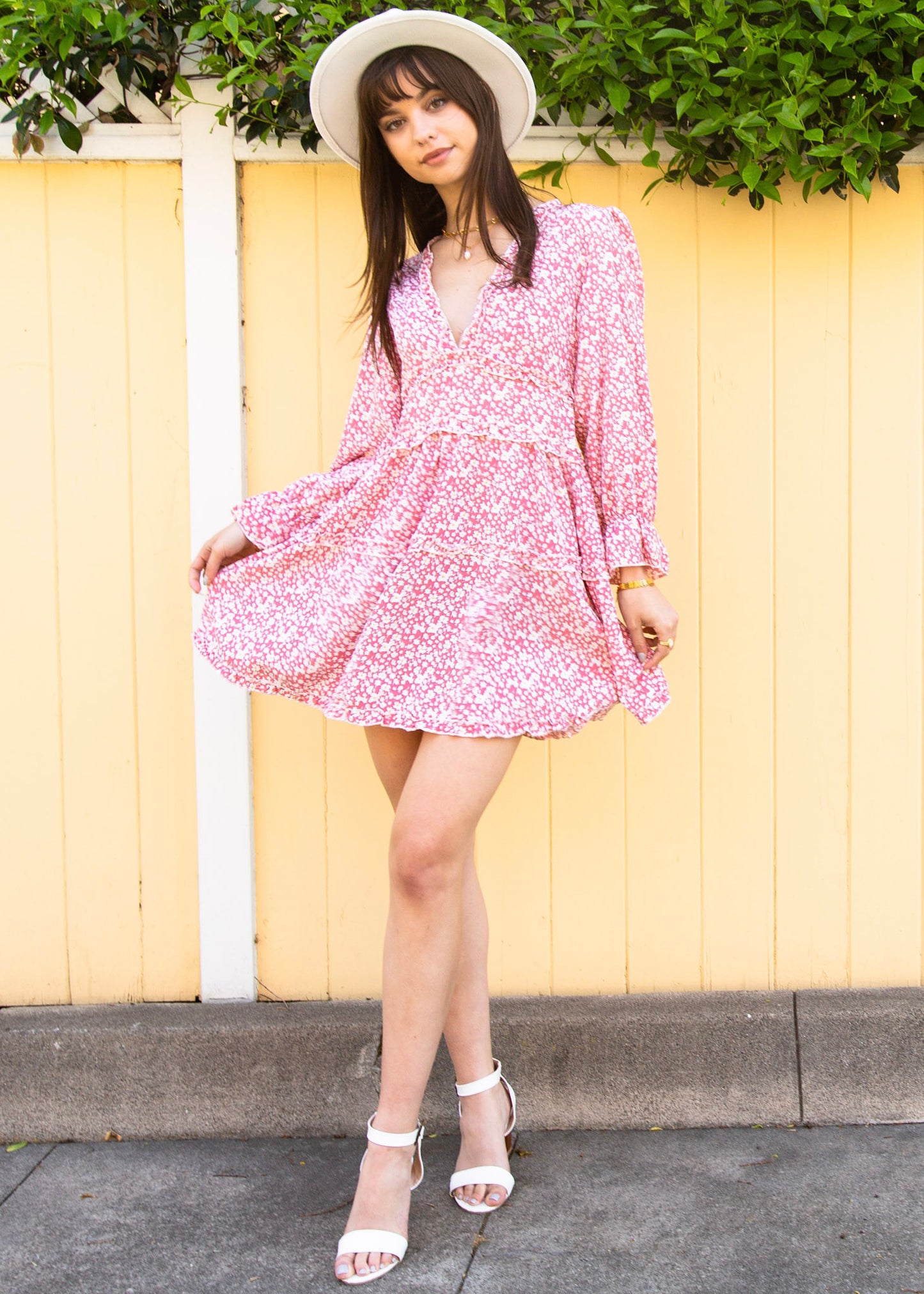 Ruffle Plunge Neck Floral Dress