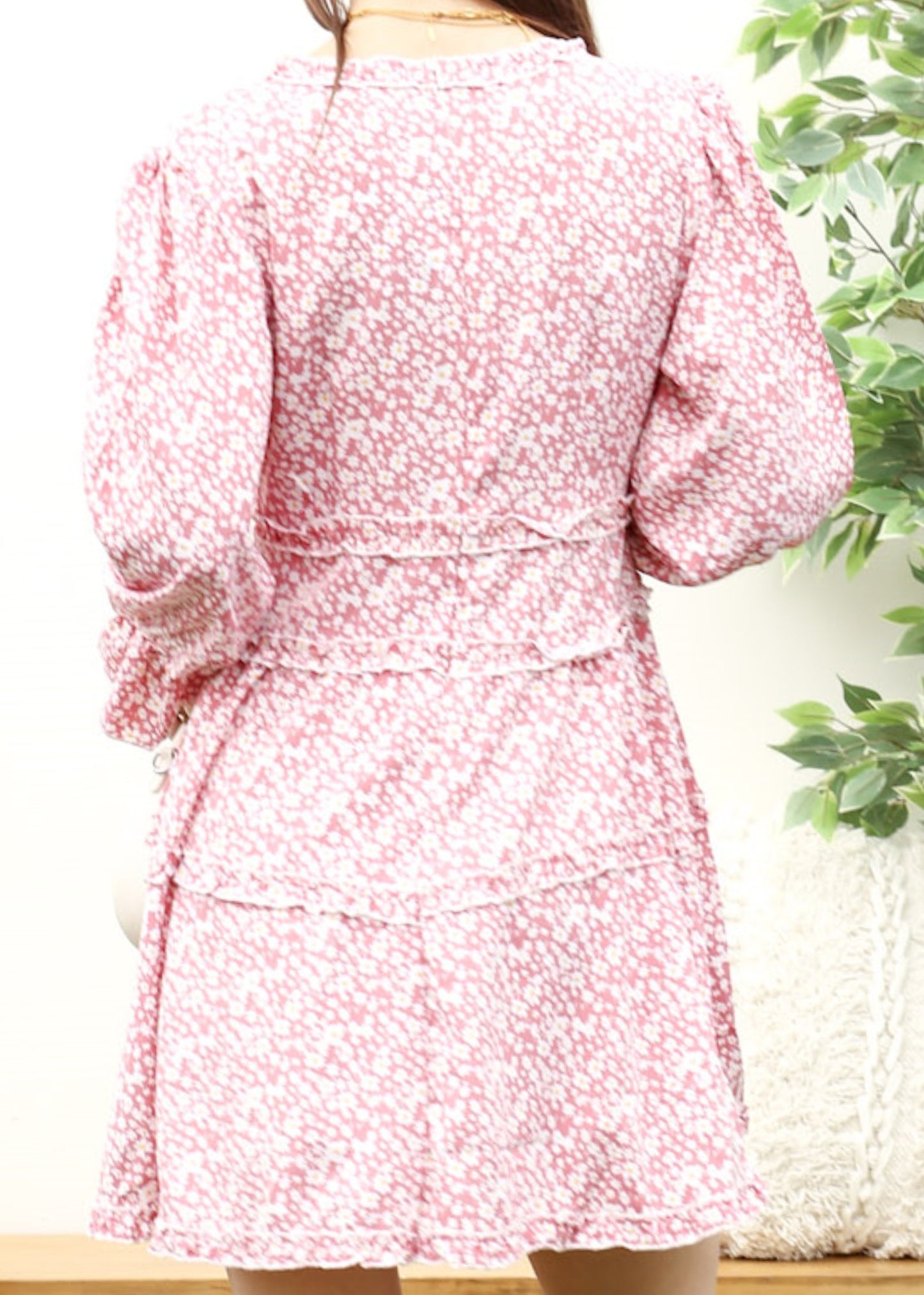 Ruffle Plunge Neck Floral Dress