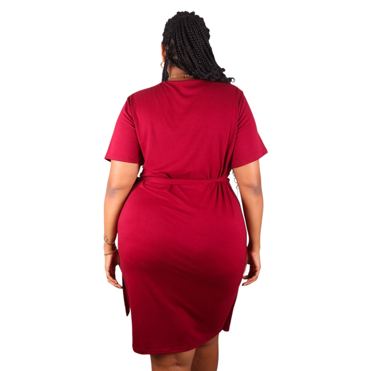 Anna-Kaci Women's Plus Size Short Sleeve V-Neck Faux Wrap Dress with Side Tie and Draped Skirt
