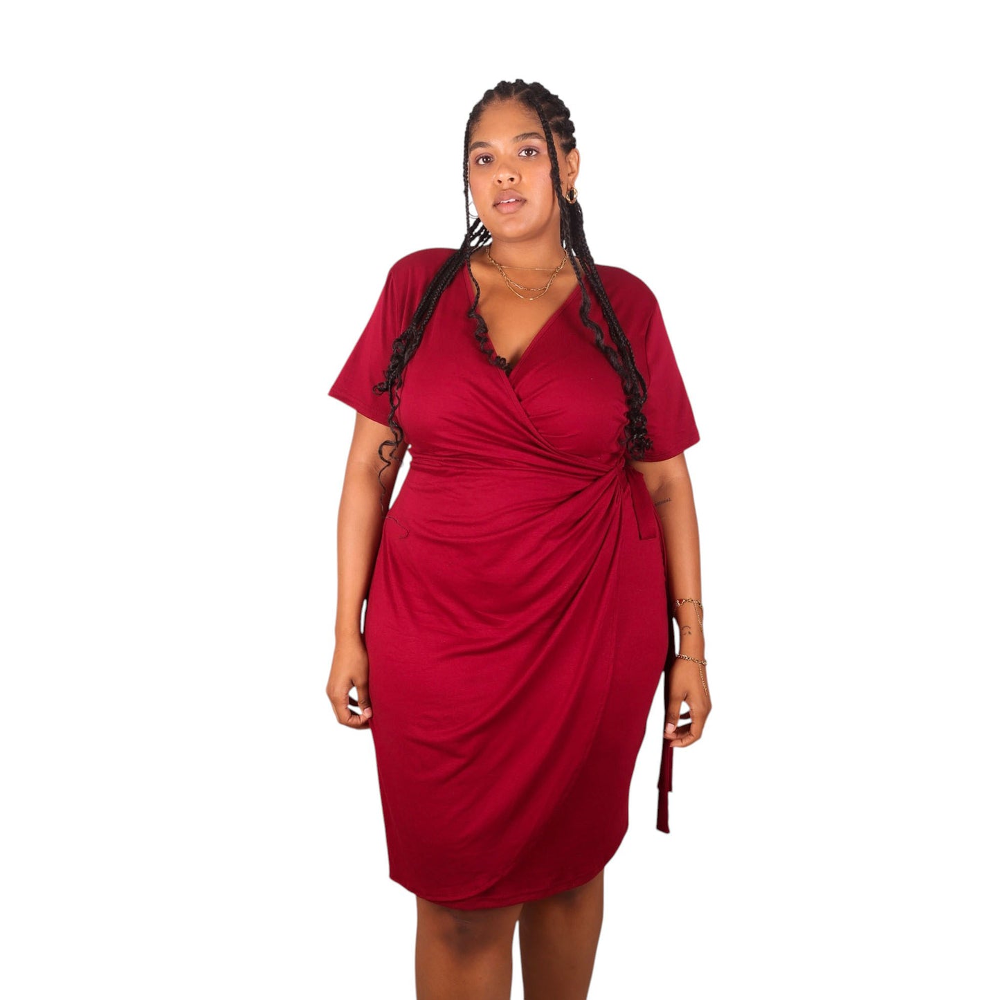 Anna-Kaci Women's Plus Size Short Sleeve V-Neck Faux Wrap Dress with Side Tie and Draped Skirt