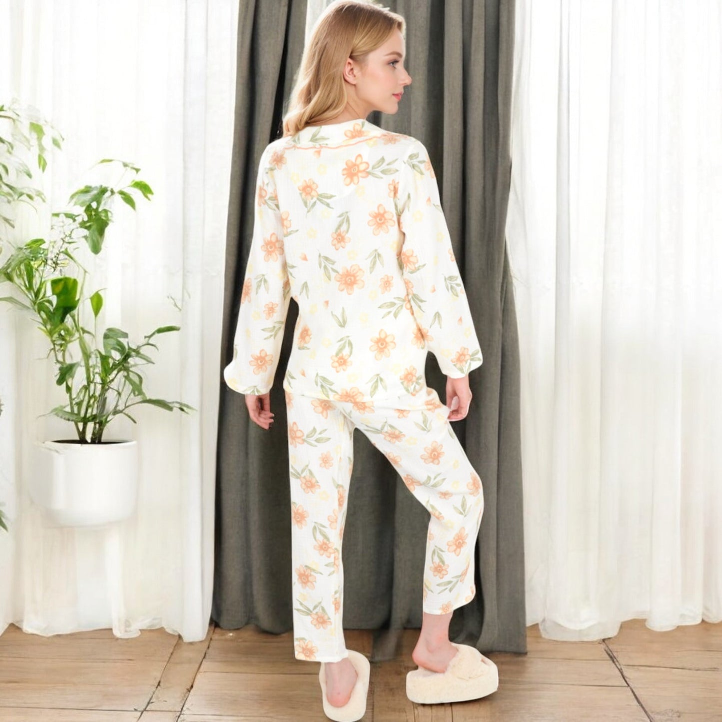 Anna-Kaci Women's Floral Print 2-Piece Pajama Set with Long Sleeve Button-Up Top and Relaxed Fit Pants