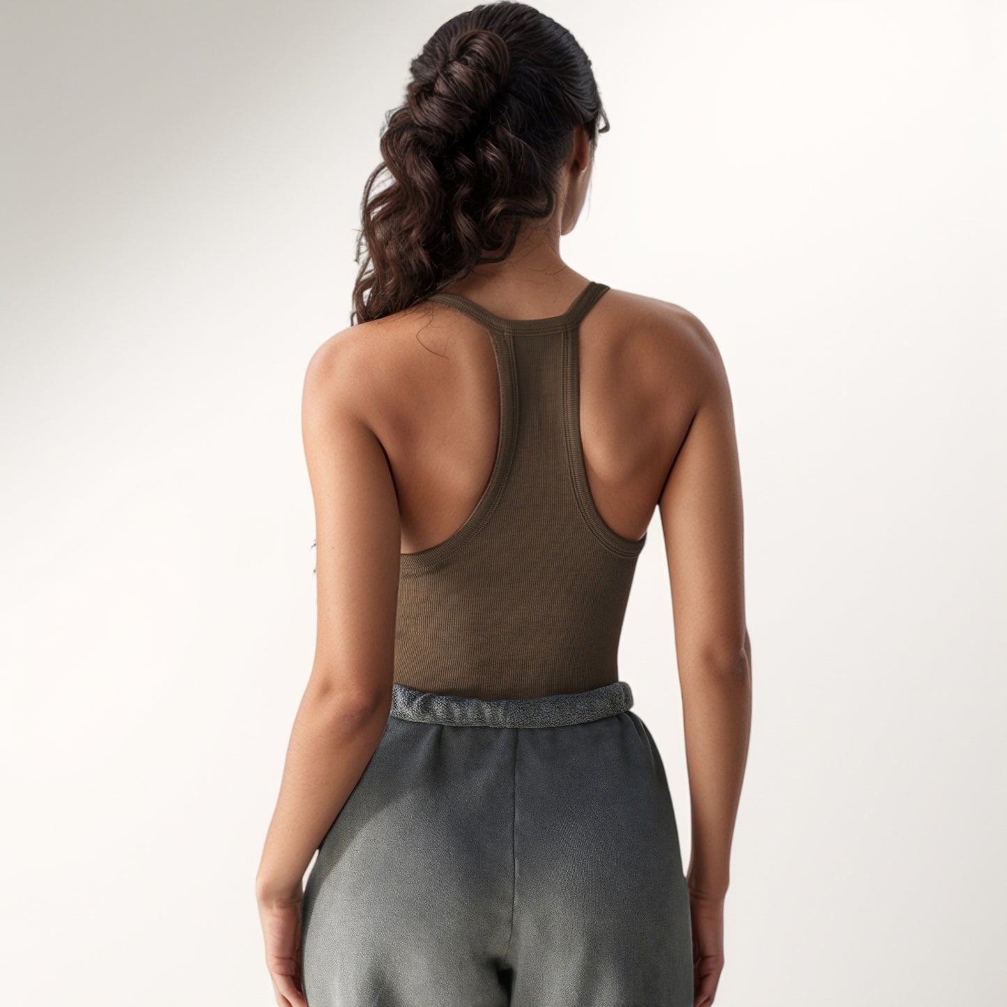 Anna-Kaci Active Women's Deep V-Neck Ribbed Knit Tank Top with Slim Fit and Adjustable Strap Detail