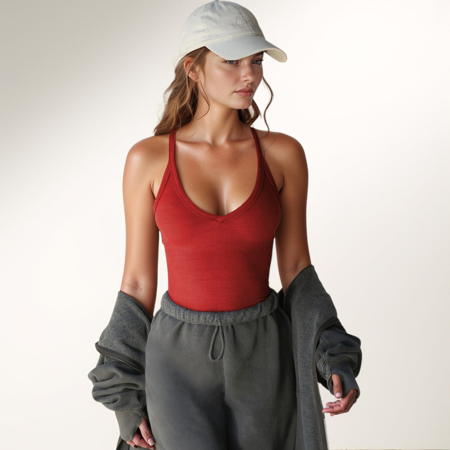 Anna-Kaci Active Women's Ribbed Knit Deep V Neck Tank Top with Seamless Design and Stretch Fit
