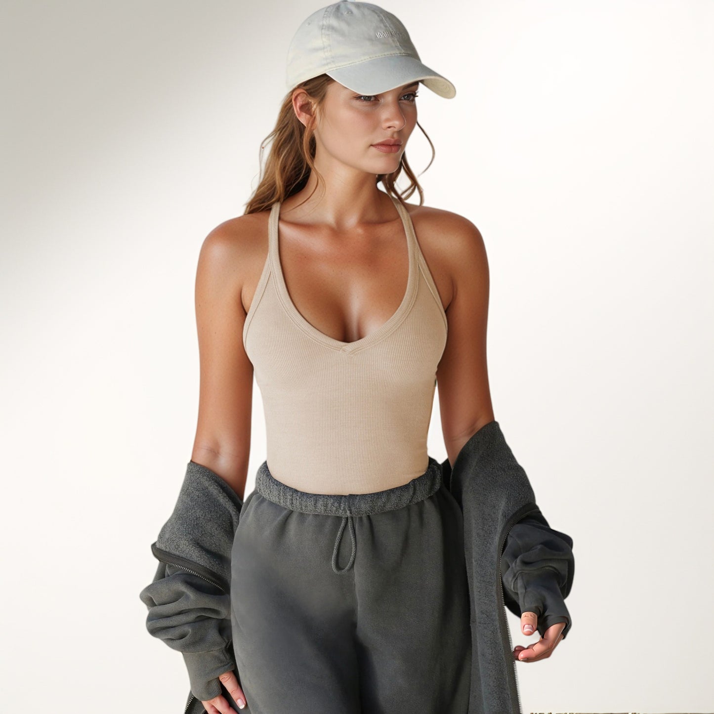 Anna-Kaci Active Women's Ribbed Knit Deep V Neck Tank Top with Seamless Design and Stretch Fit