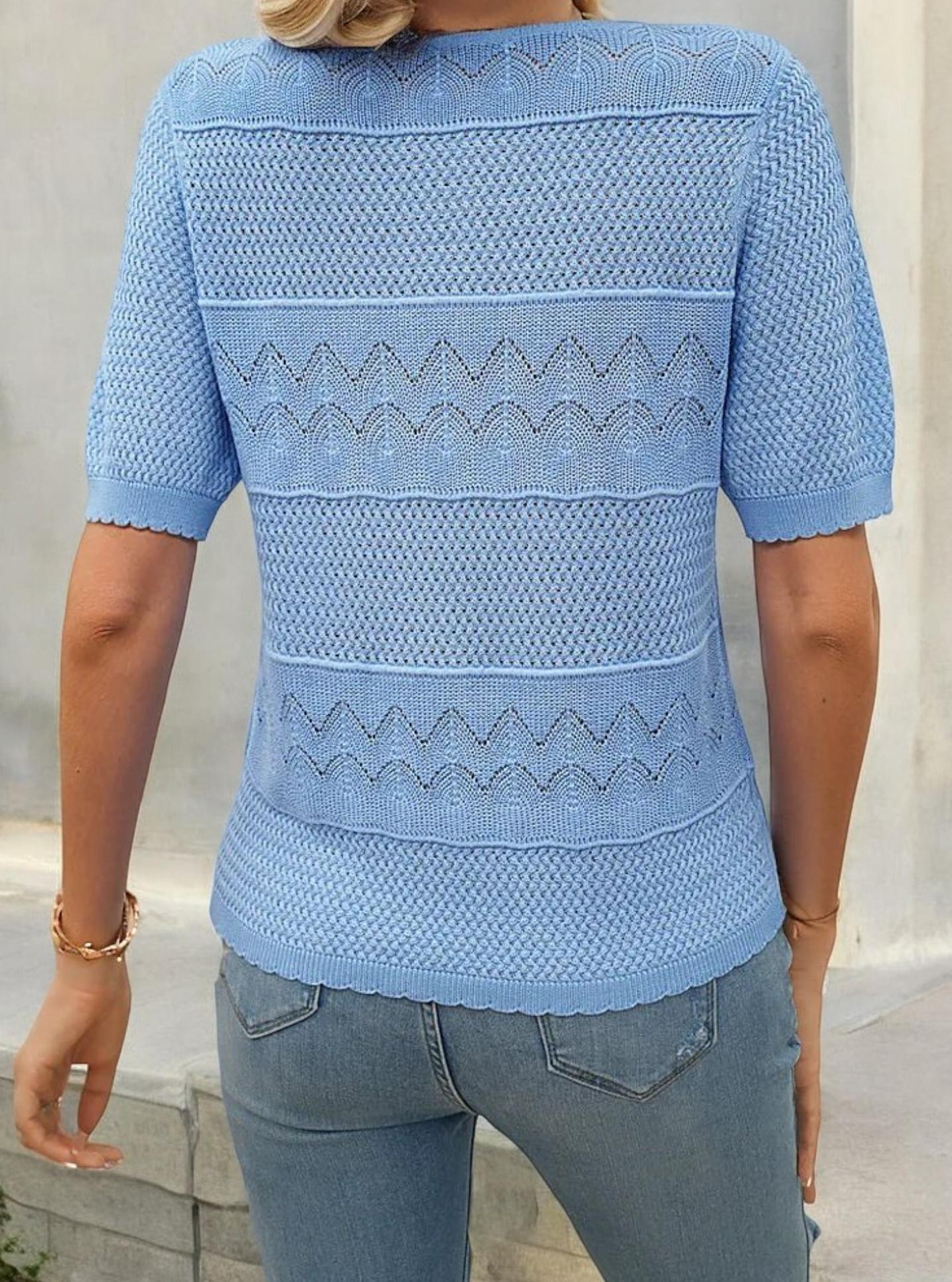 Women's Textured Knit Top with Short Sleeves and Subtle Chevron Pattern