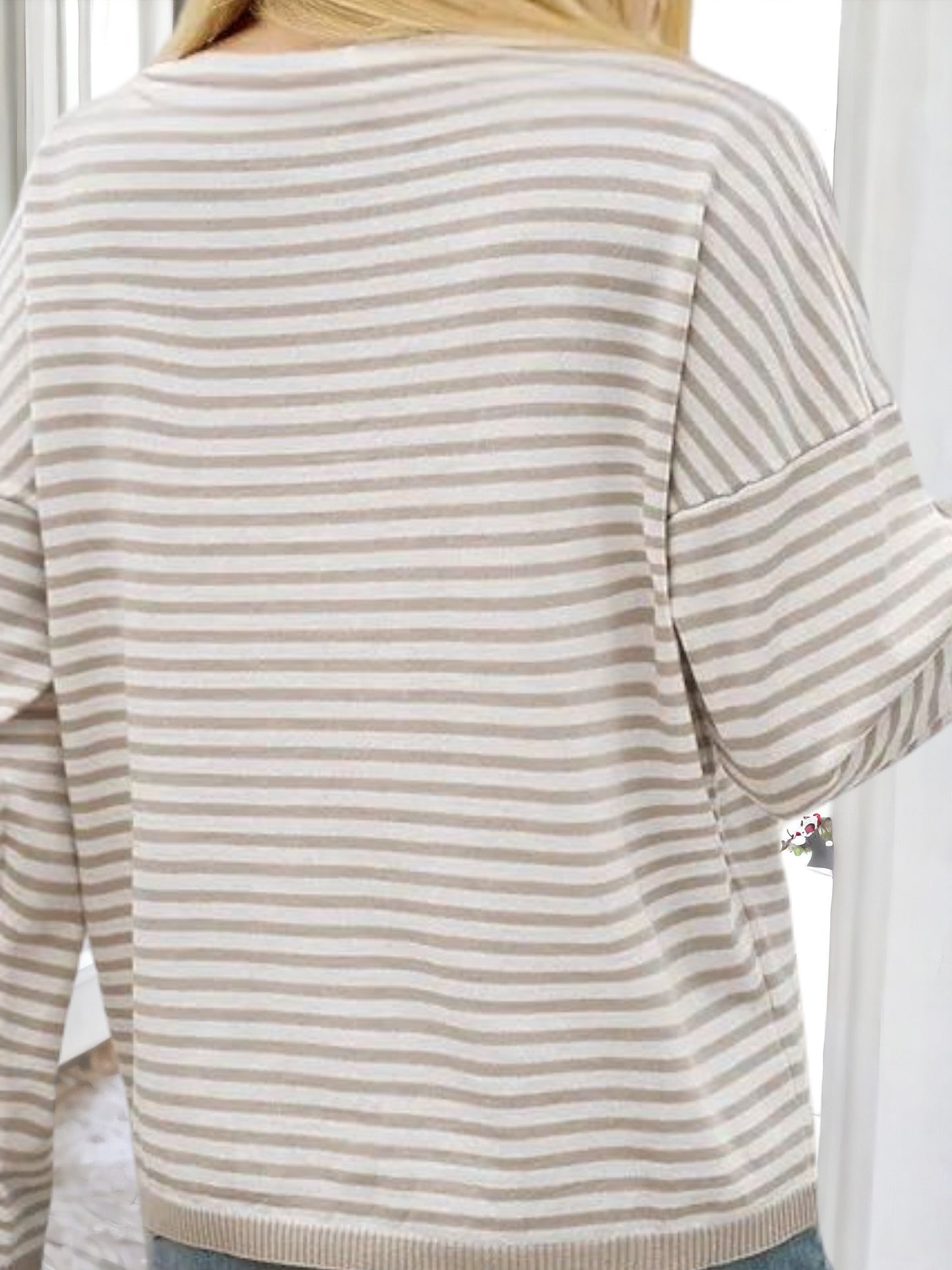 Anna-Kaci Women's Striped Long Sleeve Pullover with Ribbed Cuffs and Relaxed Fit
