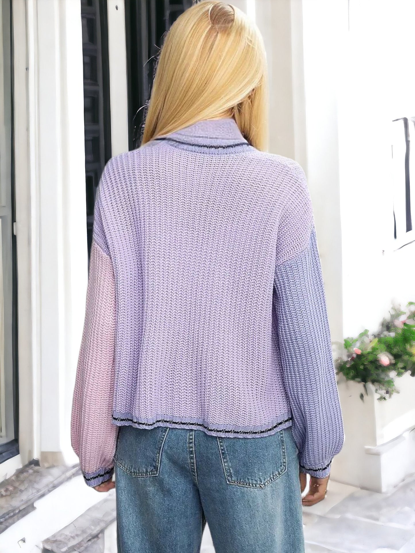Anna-Kaci Women's Colorblock Knit Cardigan with Open Front and Long Sleeves