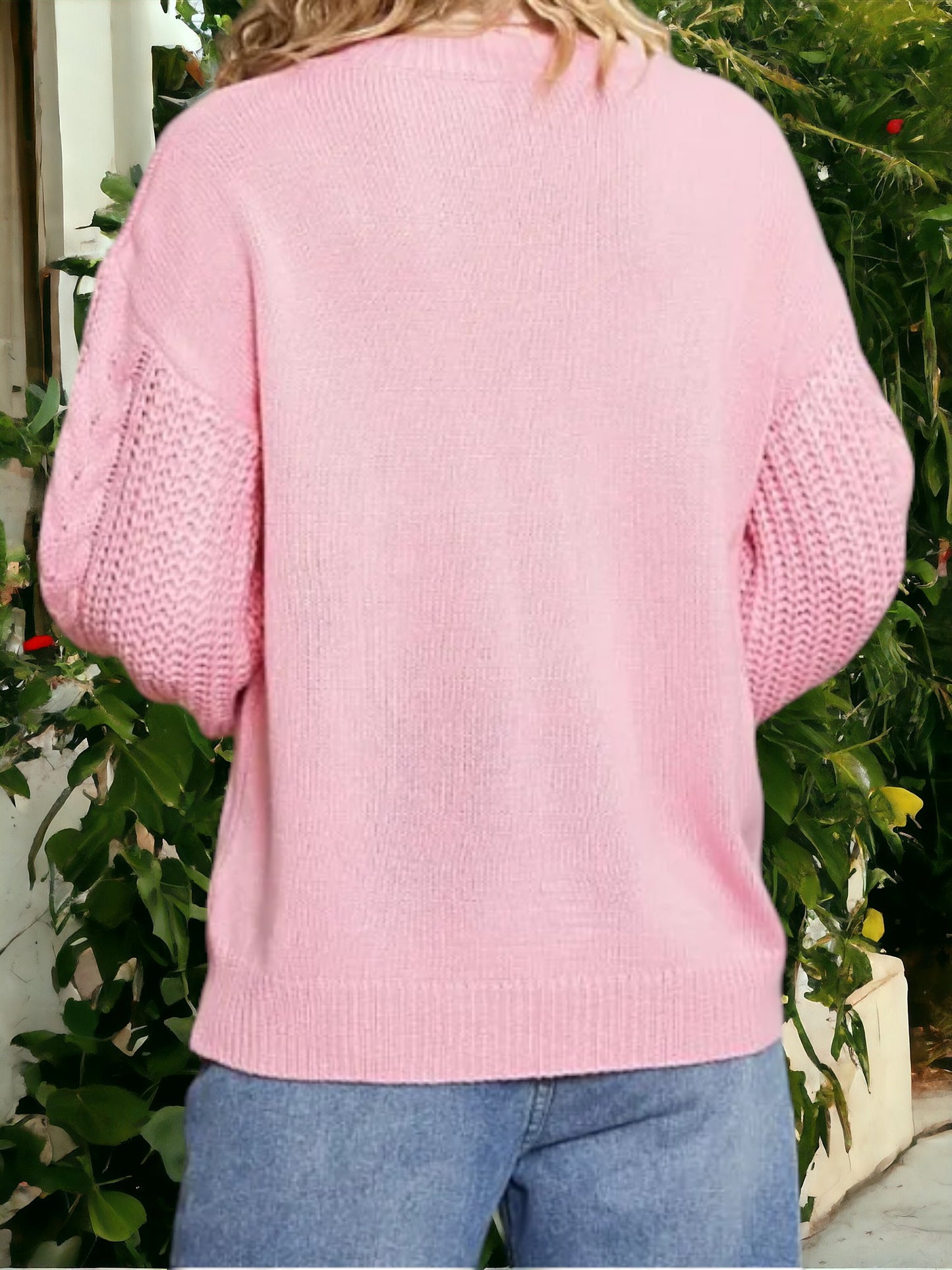 Anna-Kaci Women's Pink Cable Knit Sweater with Cozy Relaxed Fit
