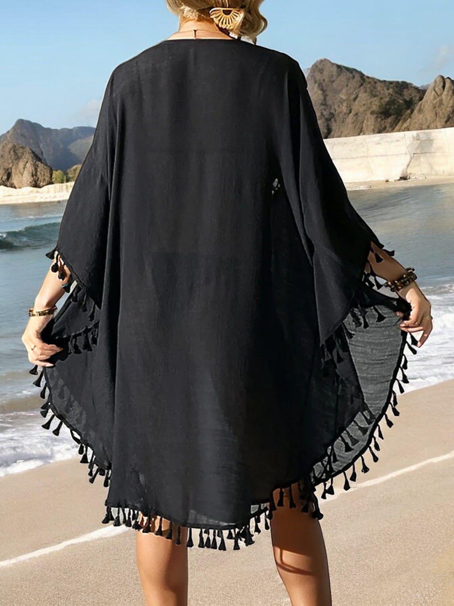 Anna-Kaci Women's Beach Cover-Up with Crochet Detailing and Tassel Trim