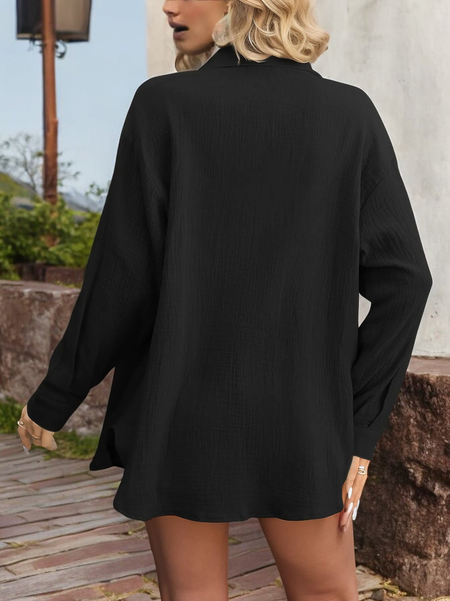 Anna-Kaci Women's Button-Down Long Sleeve Lightweight Shirt with Relaxed Fit and Front Pocket
