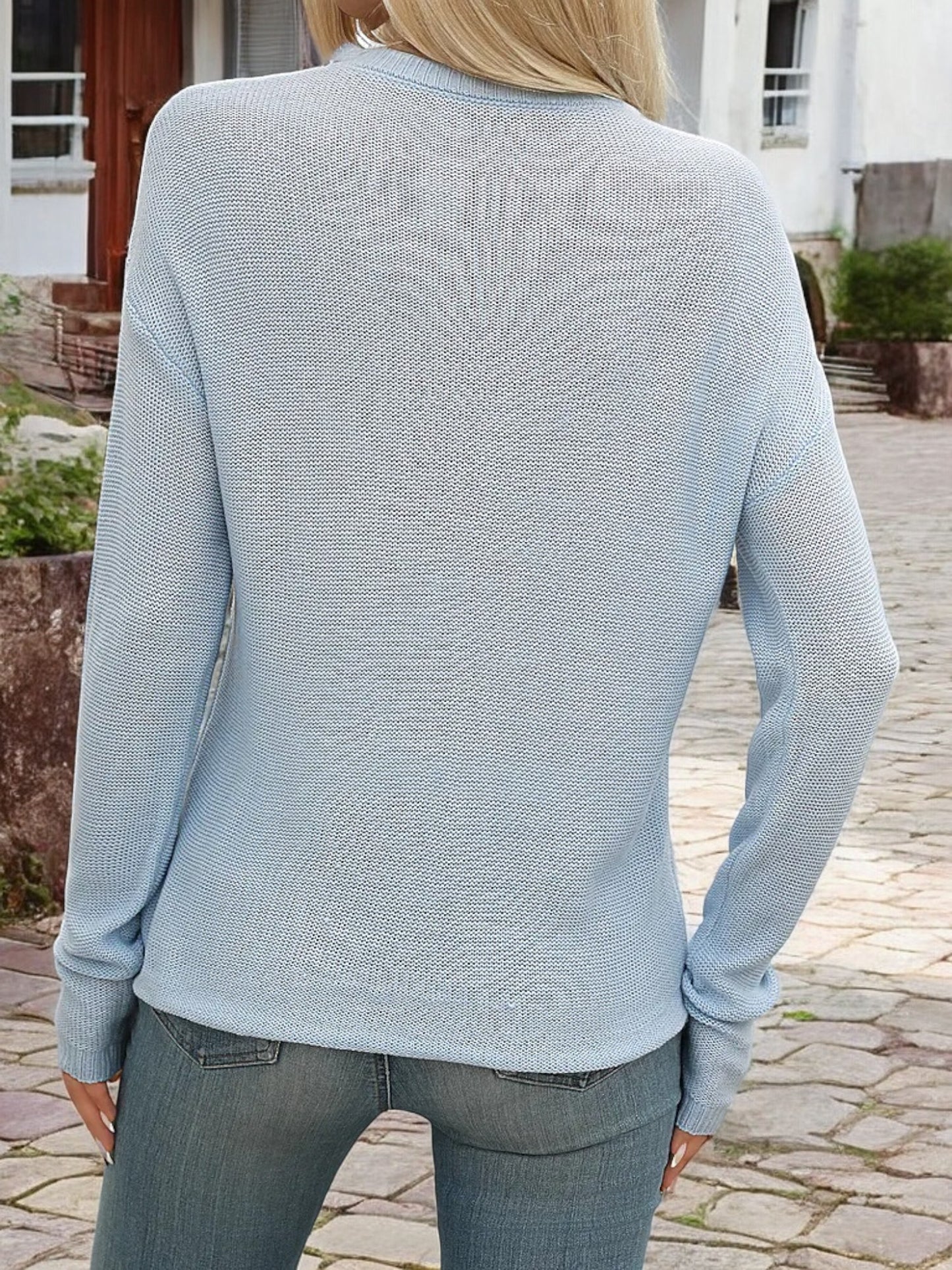 Anna-Kaci Women's Lightweight Knit Pullover Sweater with Seam Front Detail and Classic Crew Neck