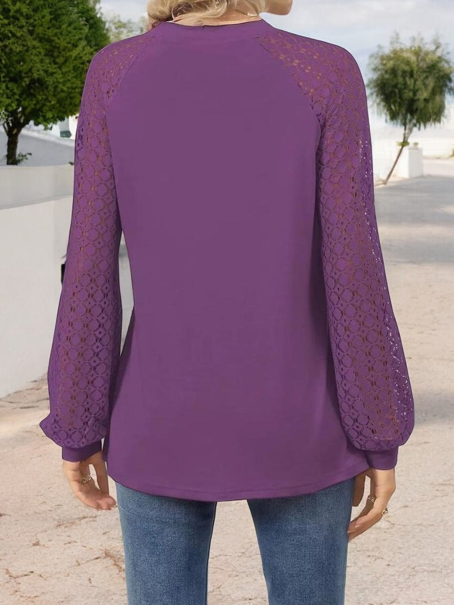 Anna-Kaci Women's Pleated Top with Lace Raglan Sleeves and Casual Fit